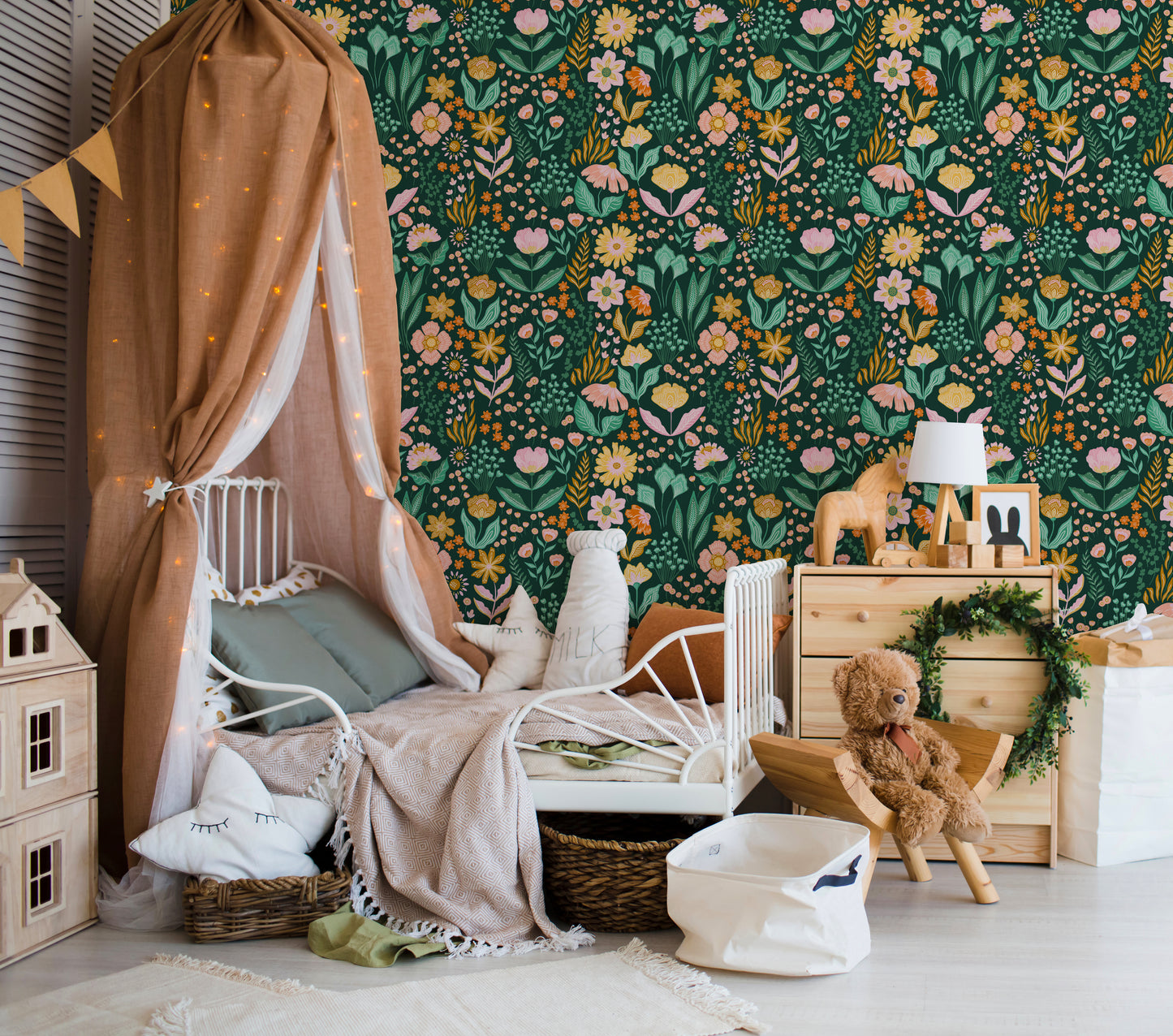 Boho Çiçekler Çocuk Odası Duvar Kağıdı Desen 2