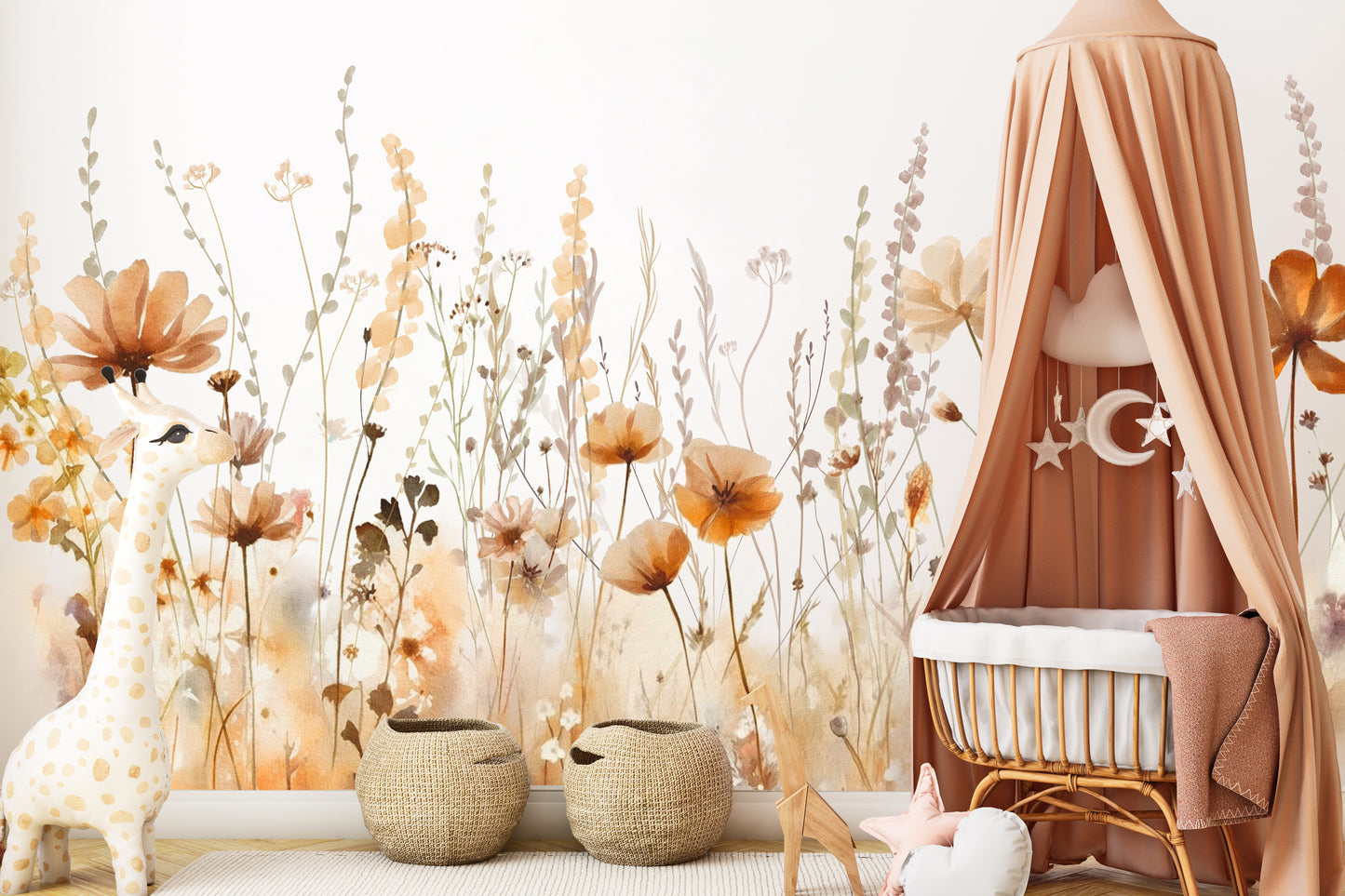 Boho Kır Çiçekleri Çocuk Odası Duvar Kağıdı