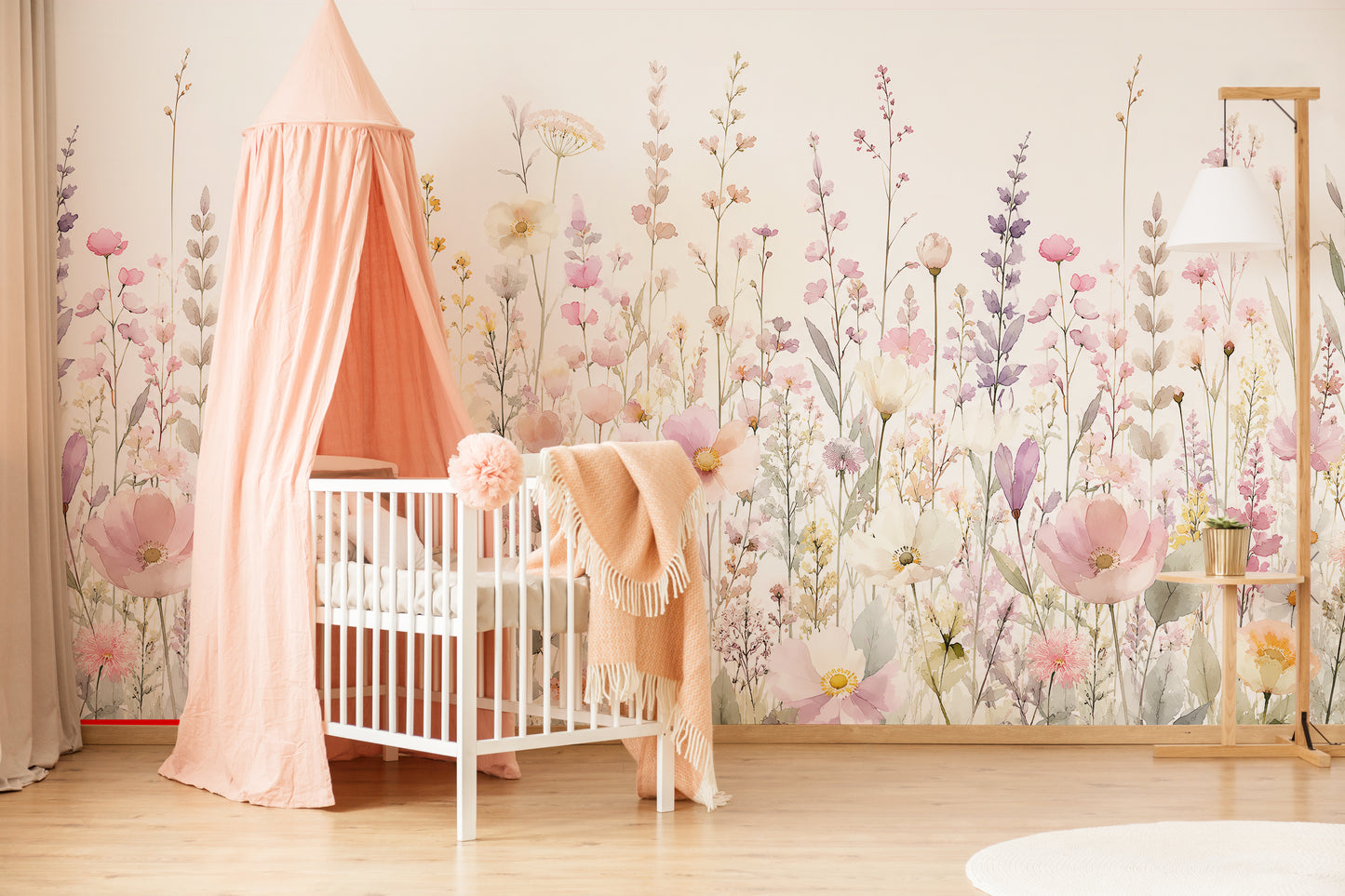 Pink Wildflowers Kids Room Wallpaper