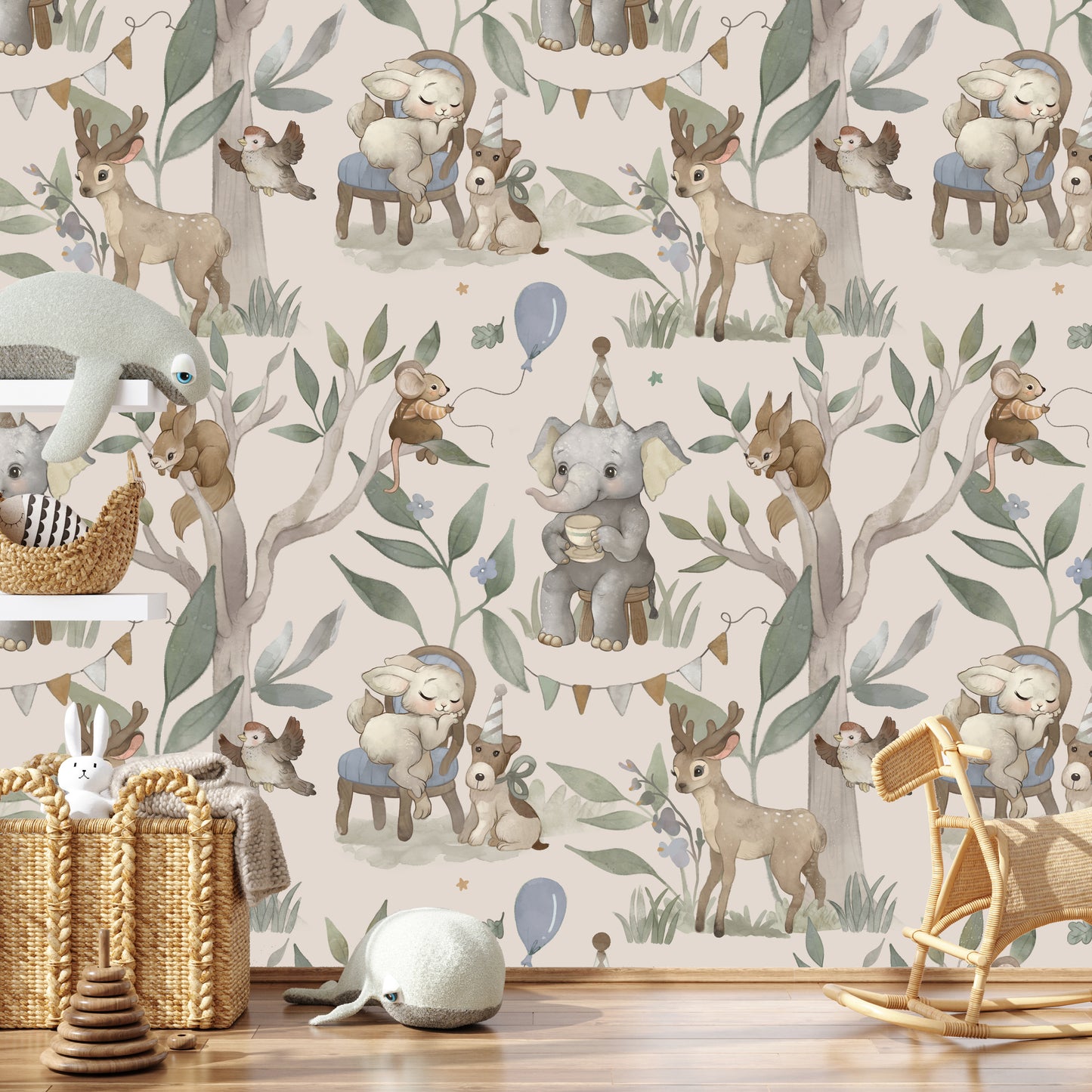 Forest Friends Pattern Kids Room Wallpaper