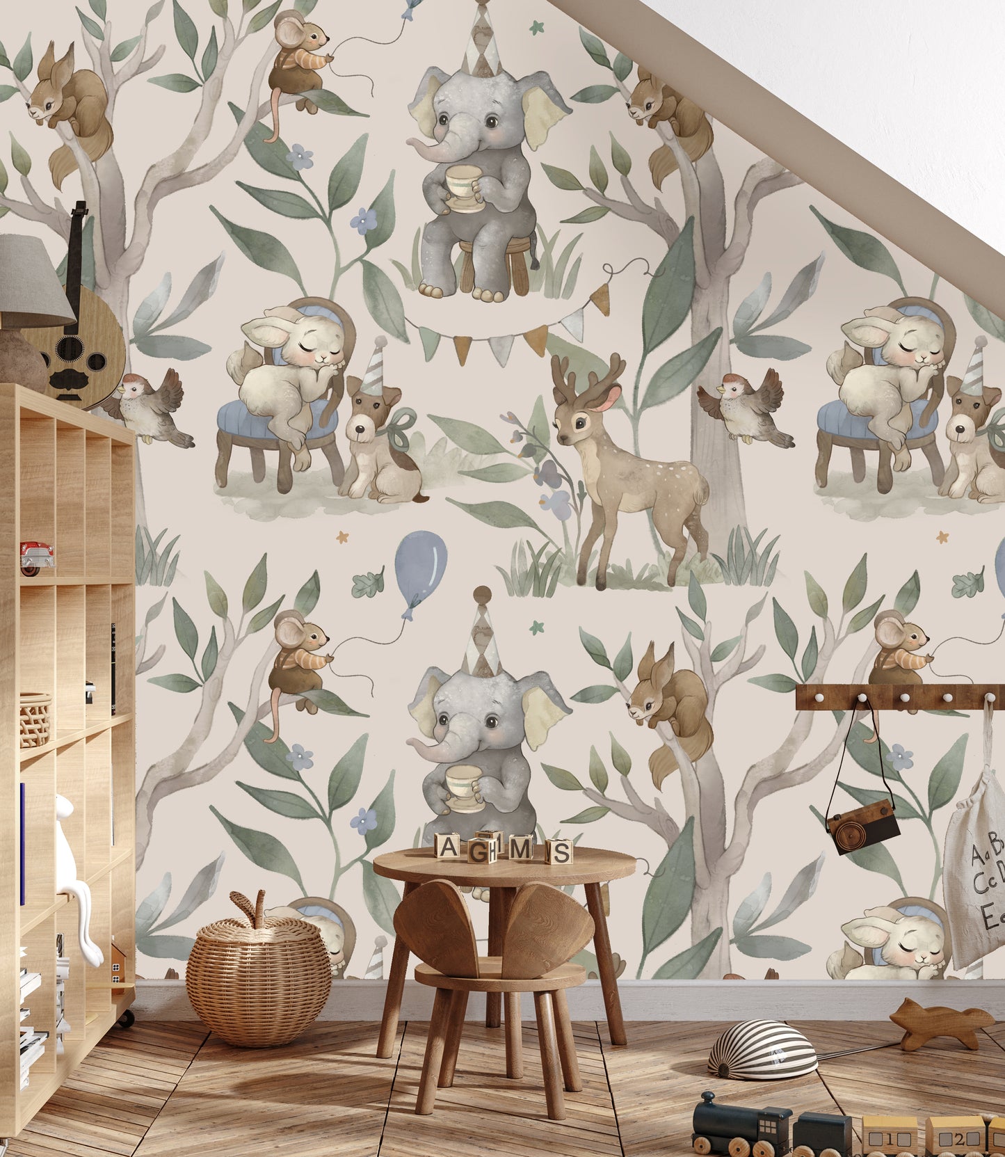 Forest Friends Pattern Kids Room Wallpaper