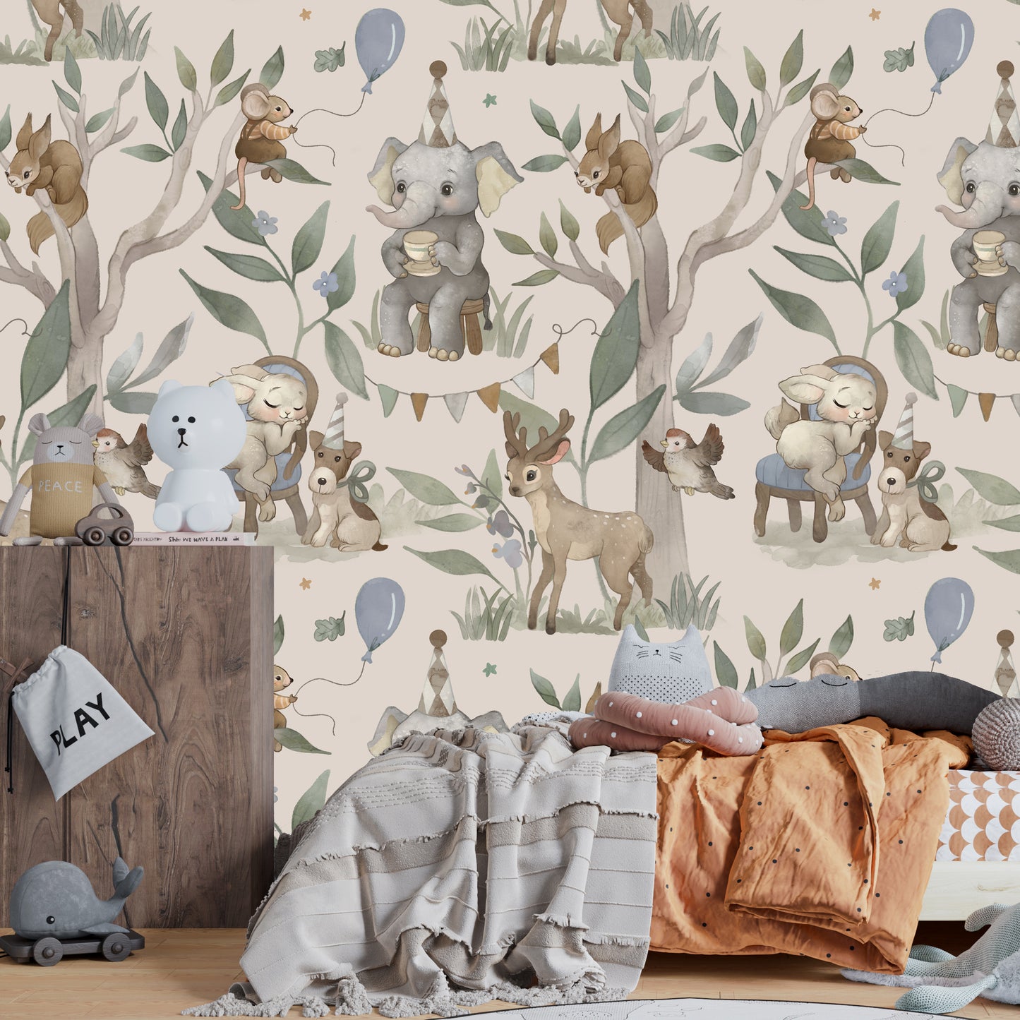 Forest Friends Pattern Kids Room Wallpaper