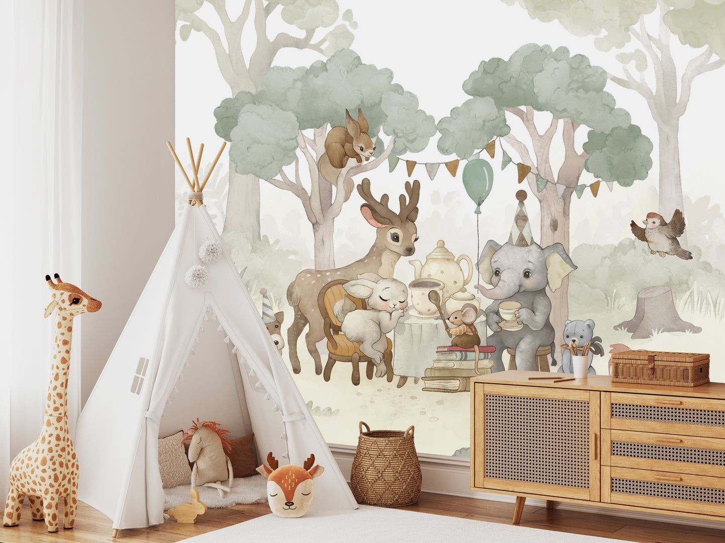 Forest Friends Kids Room Wallpaper