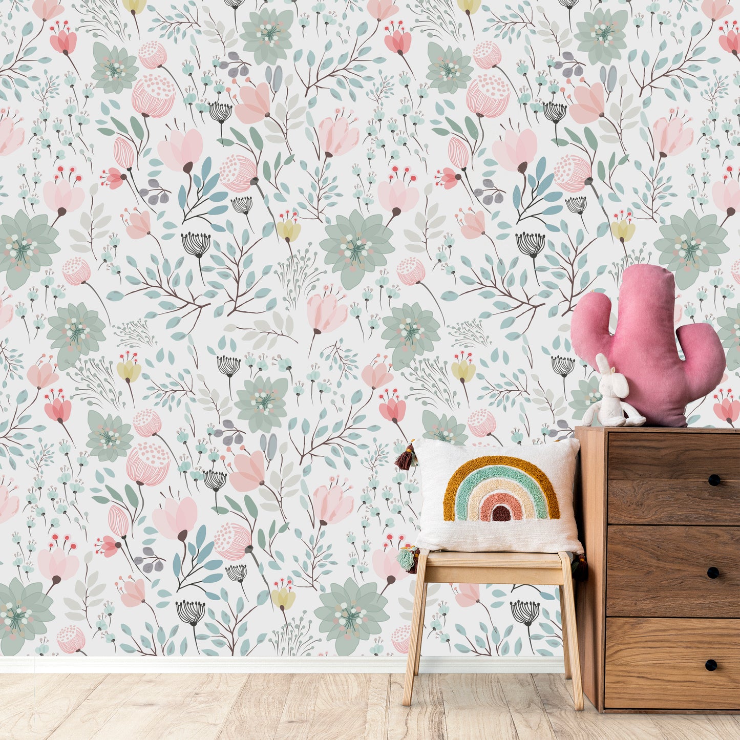 Sulu Boya Soft Çiçekler Çocuk Odası Duvar Kağıdı