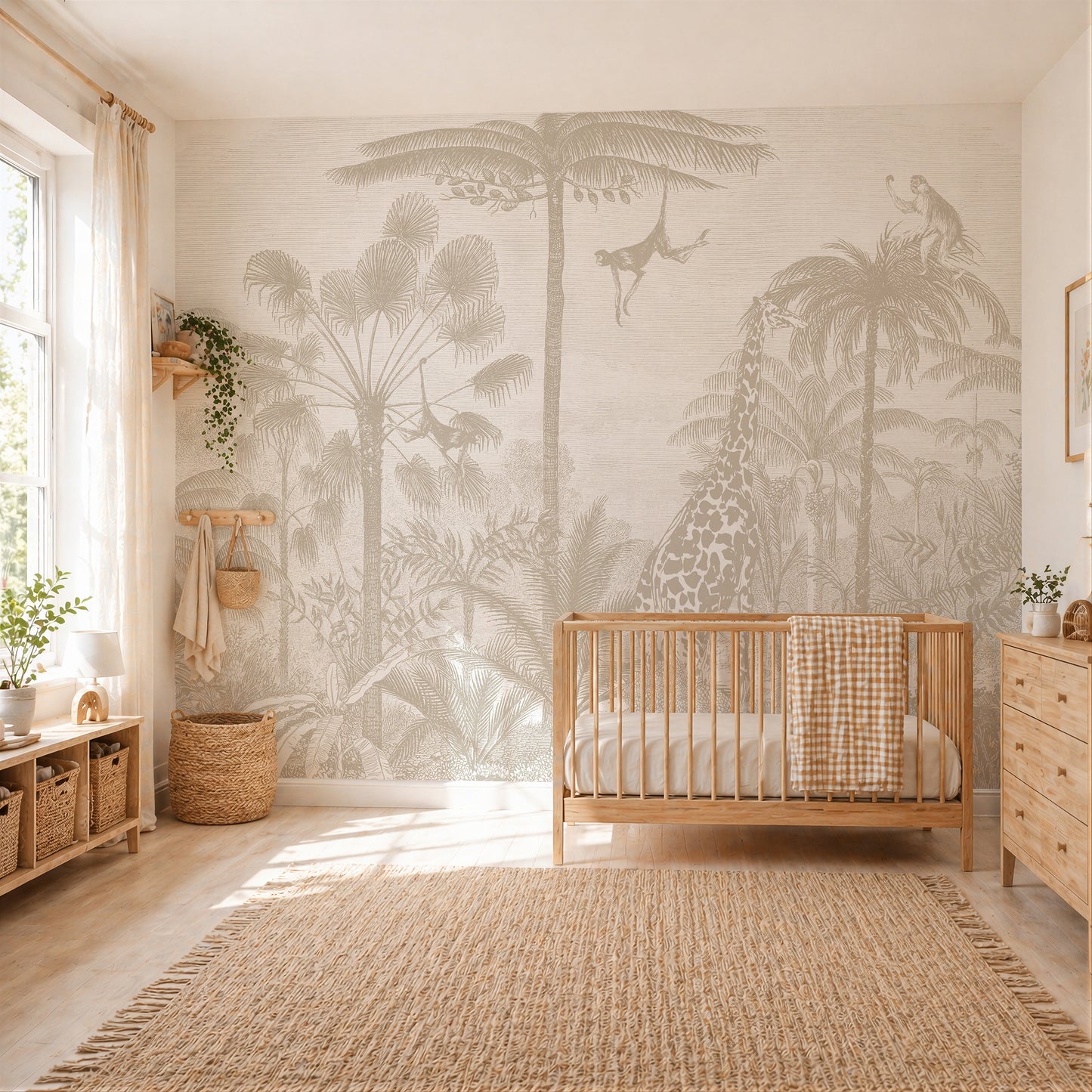 Sketch Jungle Kids Room Wallpaper