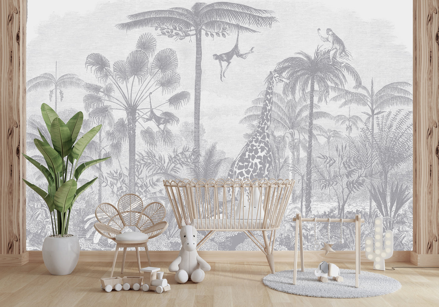 Sketch Jungle Kids Room Wallpaper