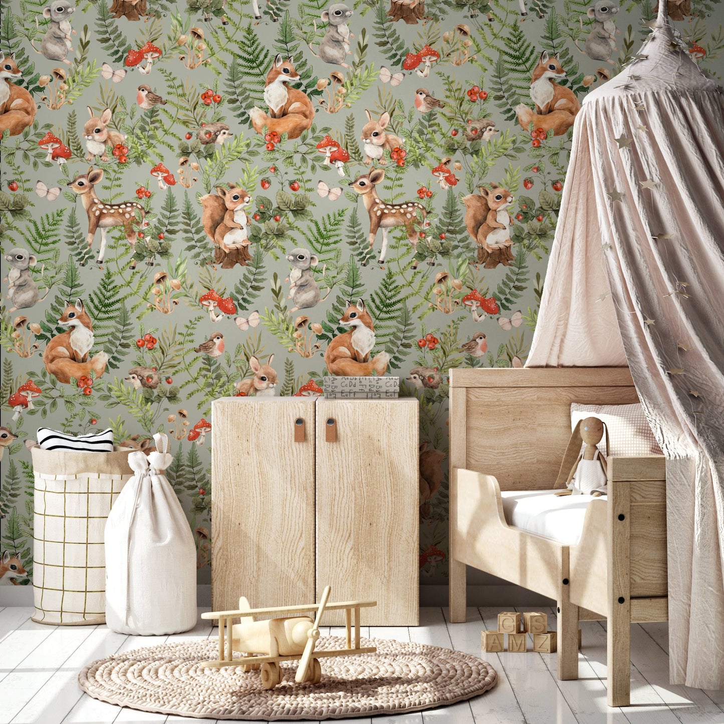 Forest Animals Pattern Kids Room Wallpaper
