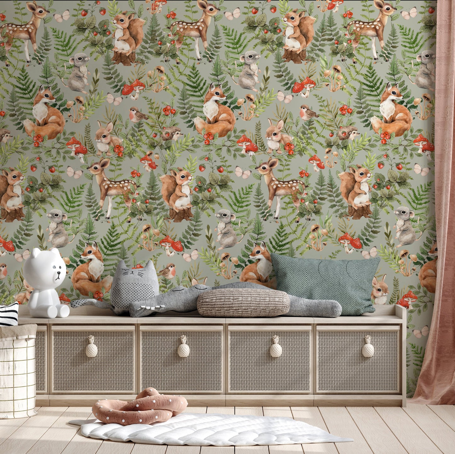 Forest Animals Pattern Kids Room Wallpaper