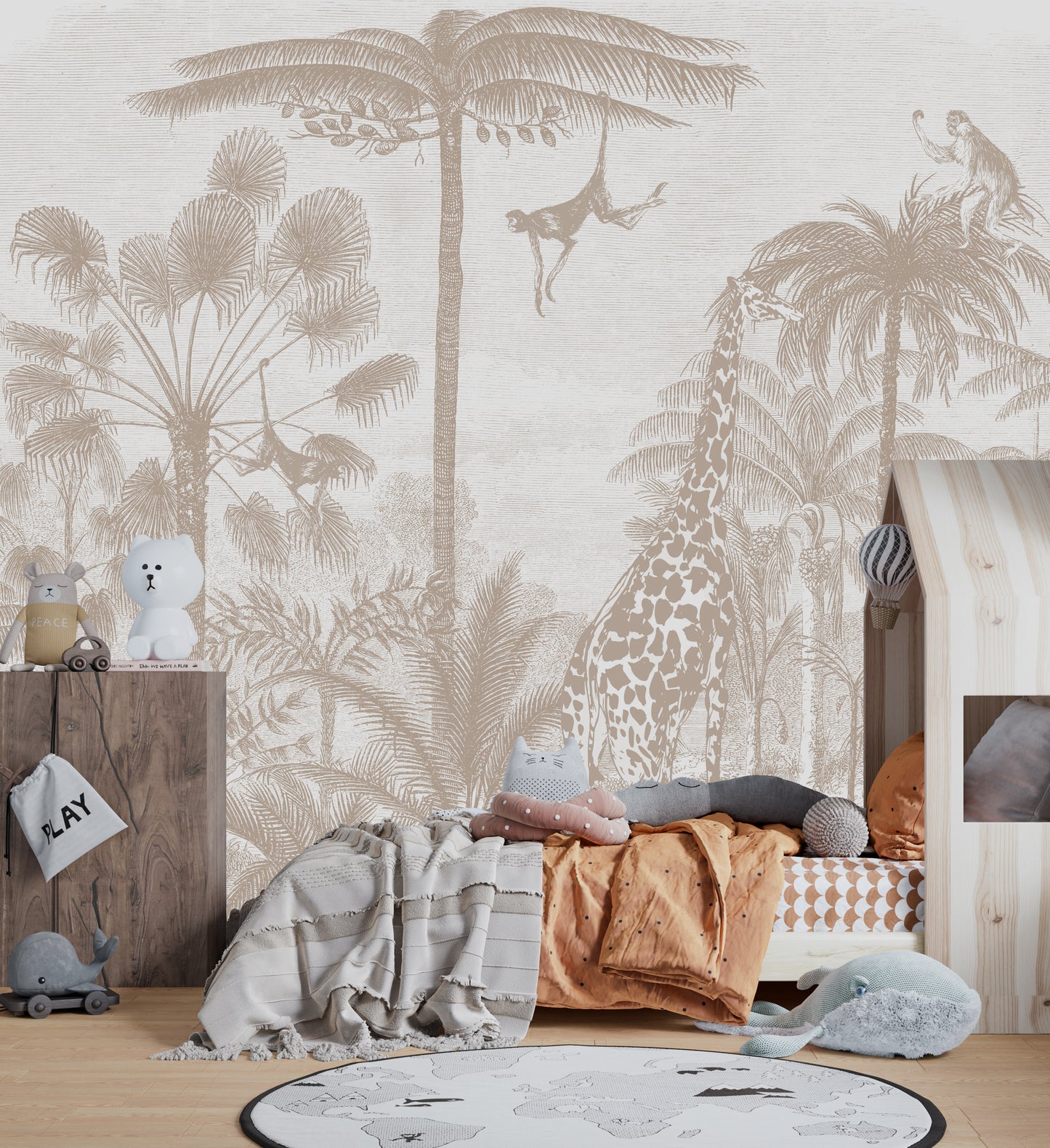 Sketch Jungle Kids Room Wallpaper