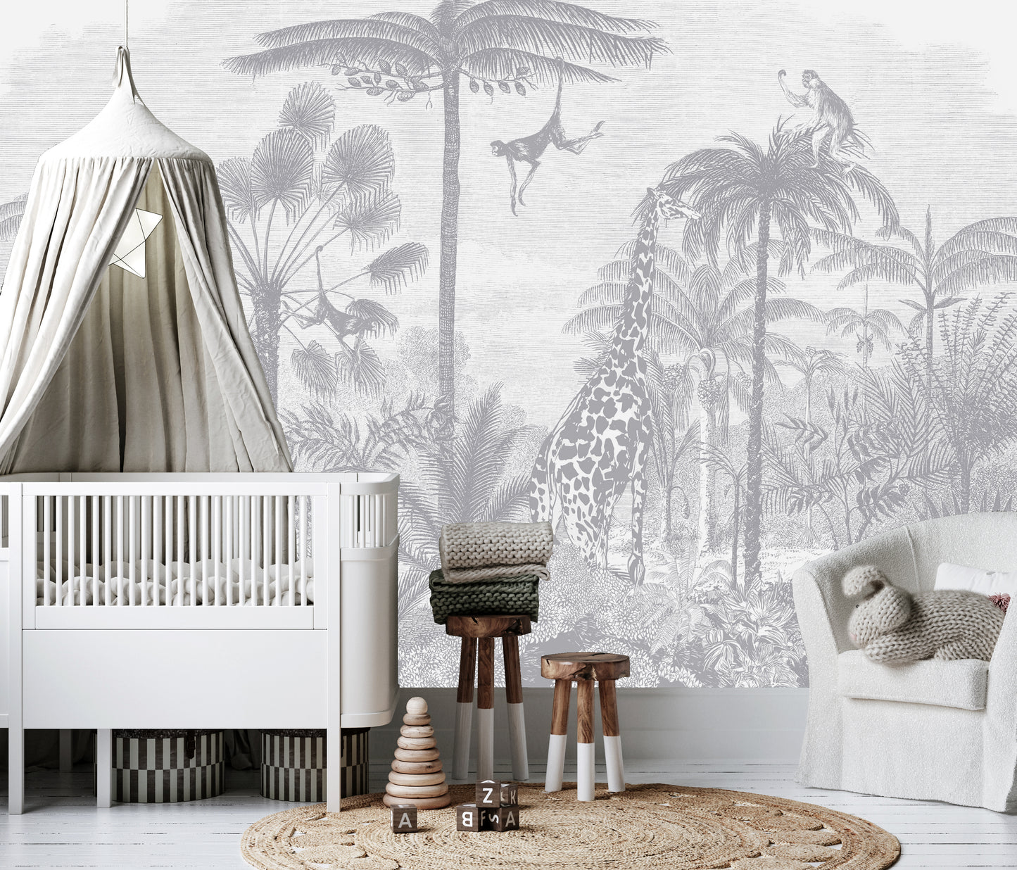 Sketch Jungle Kids Room Wallpaper