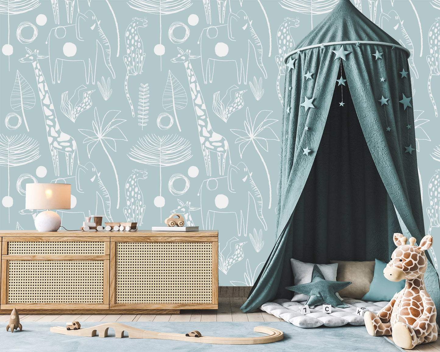 Sketch Safari Pastel Kids Room Wallpaper