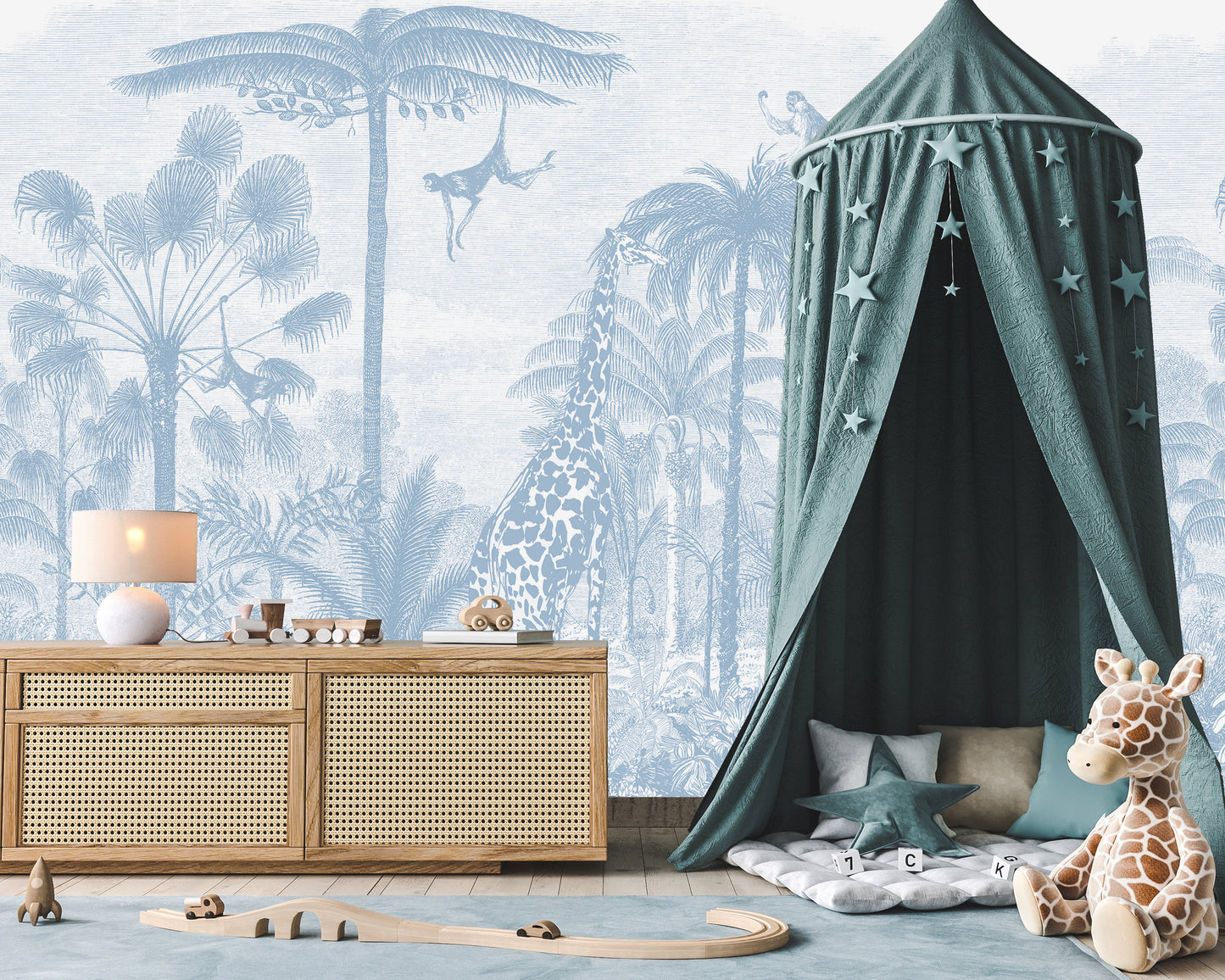 Sketch Jungle Kids Room Wallpaper