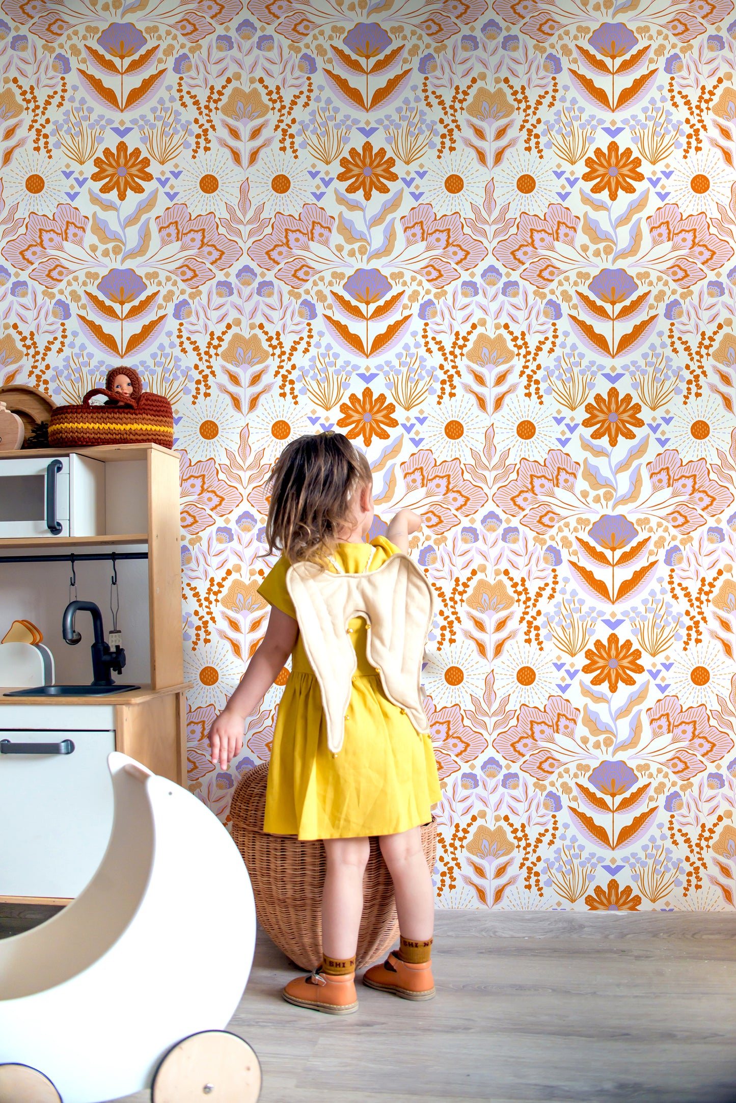 Boho Çiçekler Çocuk Odası Duvar Kağıdı Desen 3