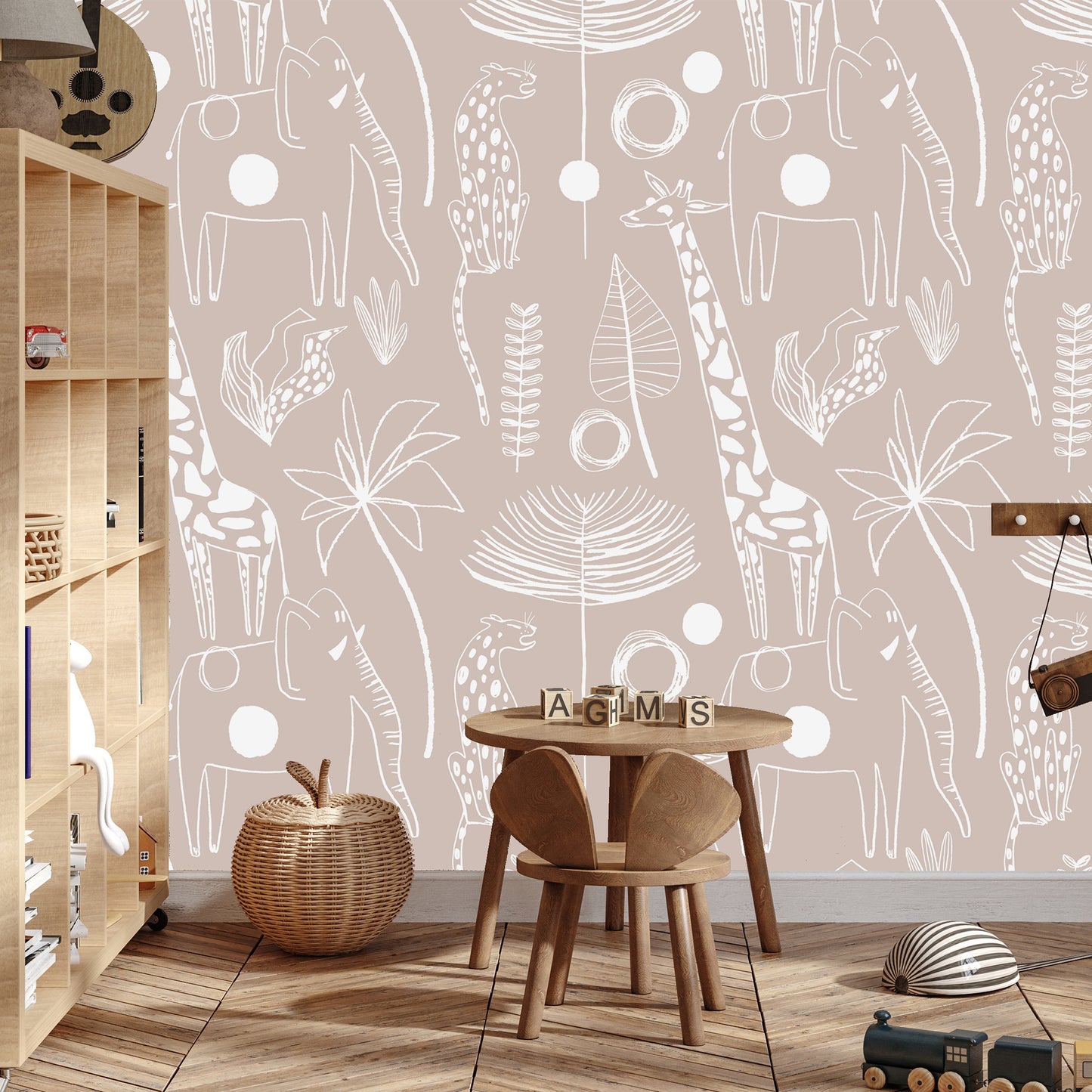 Sketch Safari Pastel Kids Room Wallpaper