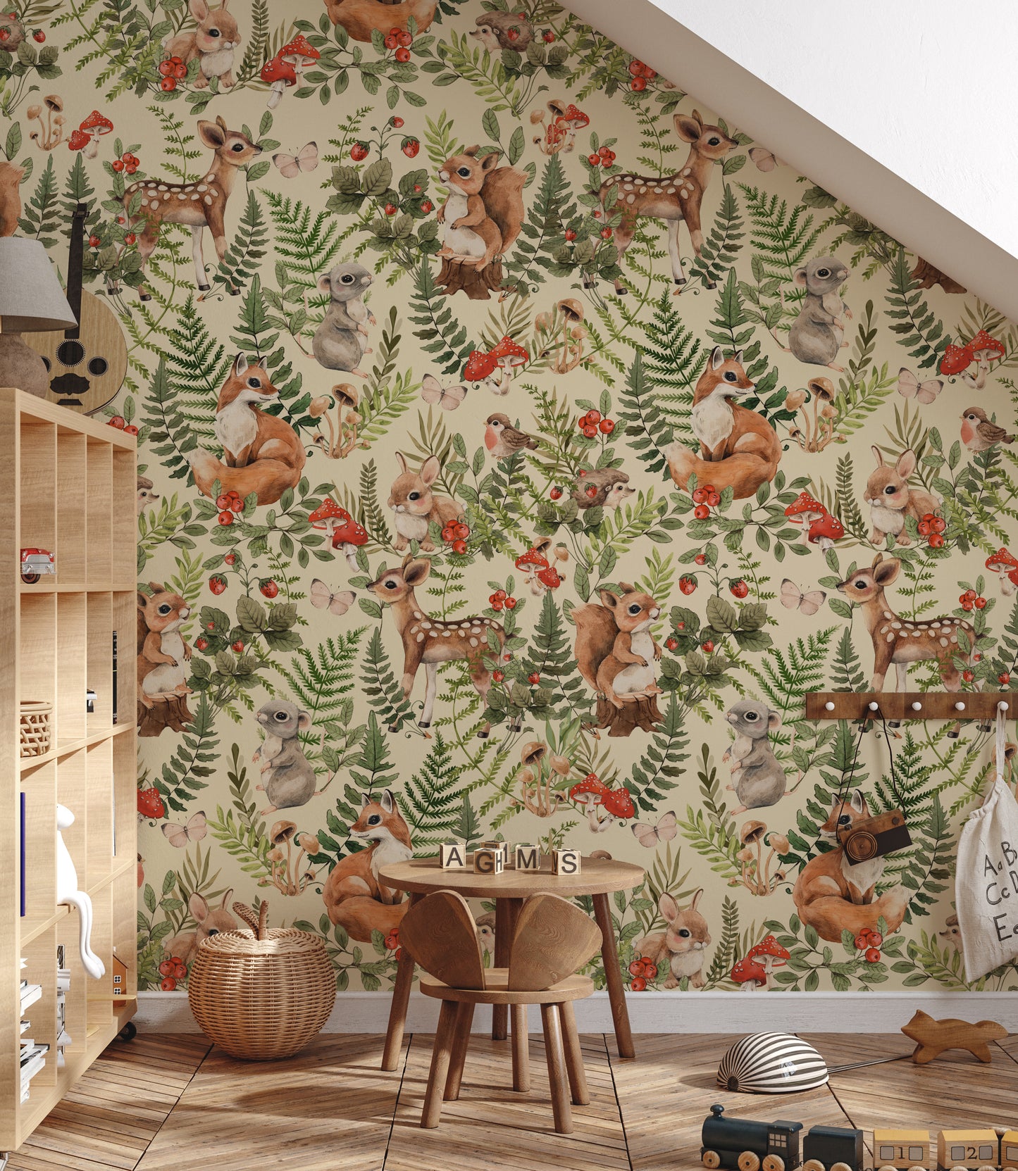 Forest Animals Pattern Kids Room Wallpaper
