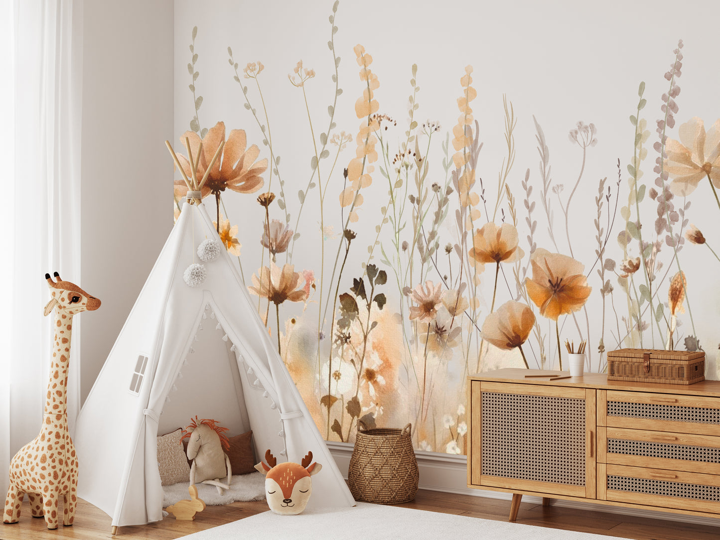 Boho Kır Çiçekleri Çocuk Odası Duvar Kağıdı