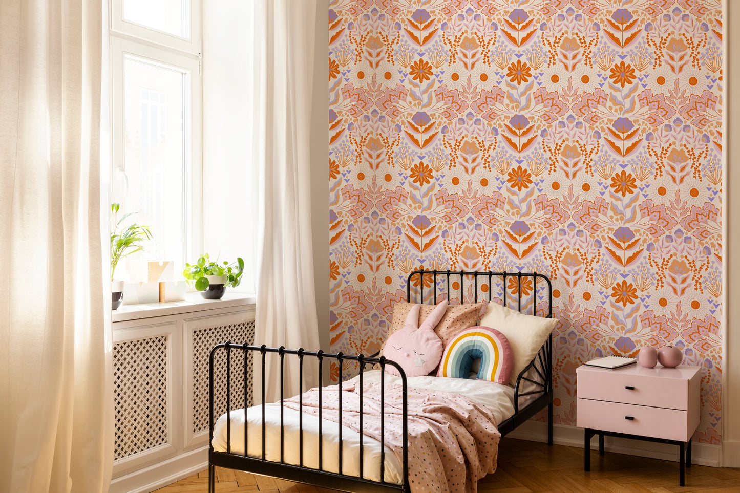 Boho Çiçekler Çocuk Odası Duvar Kağıdı Desen 3