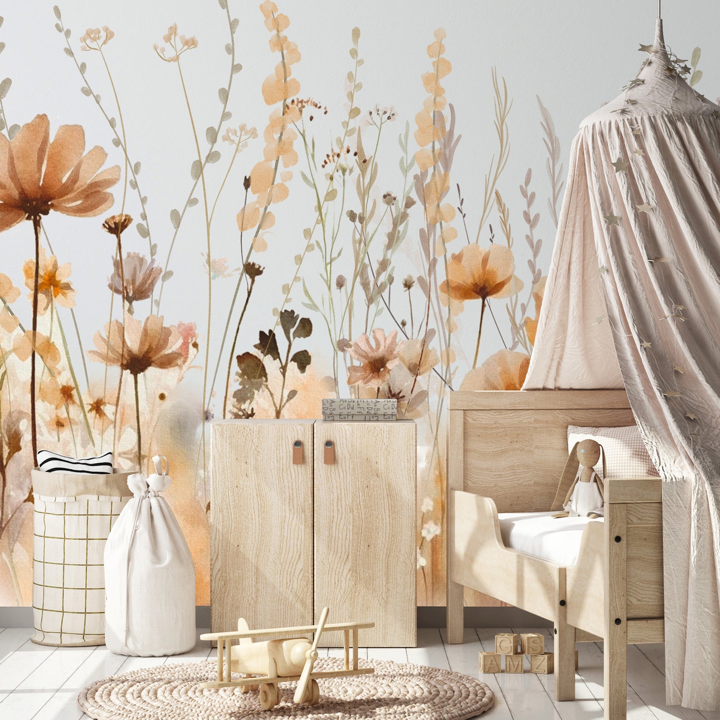 Boho Kır Çiçekleri Çocuk Odası Duvar Kağıdı