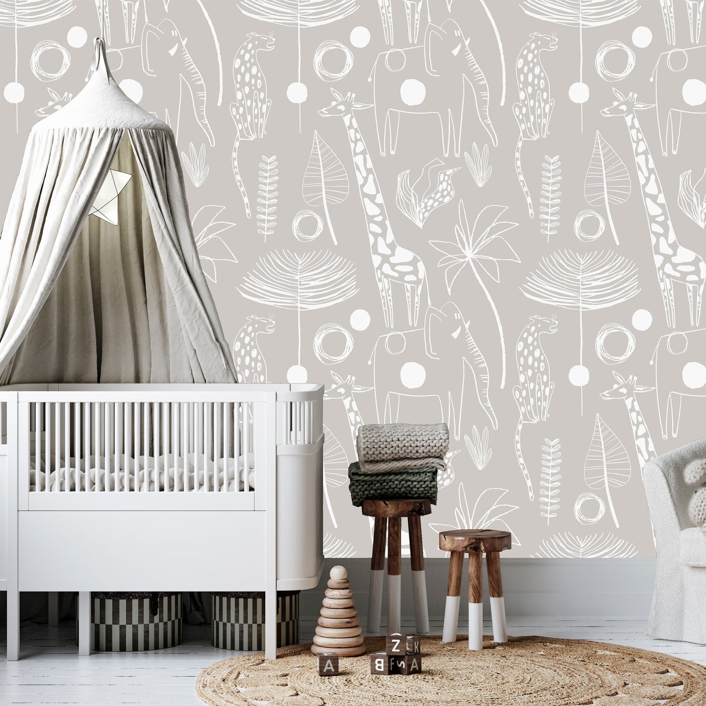 Sketch Safari Pastel Kids Room Wallpaper