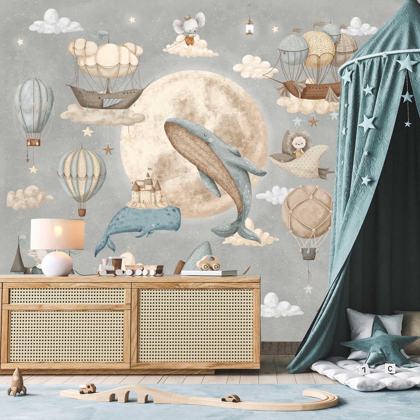 Moon Whale Children's Room Wallpaper