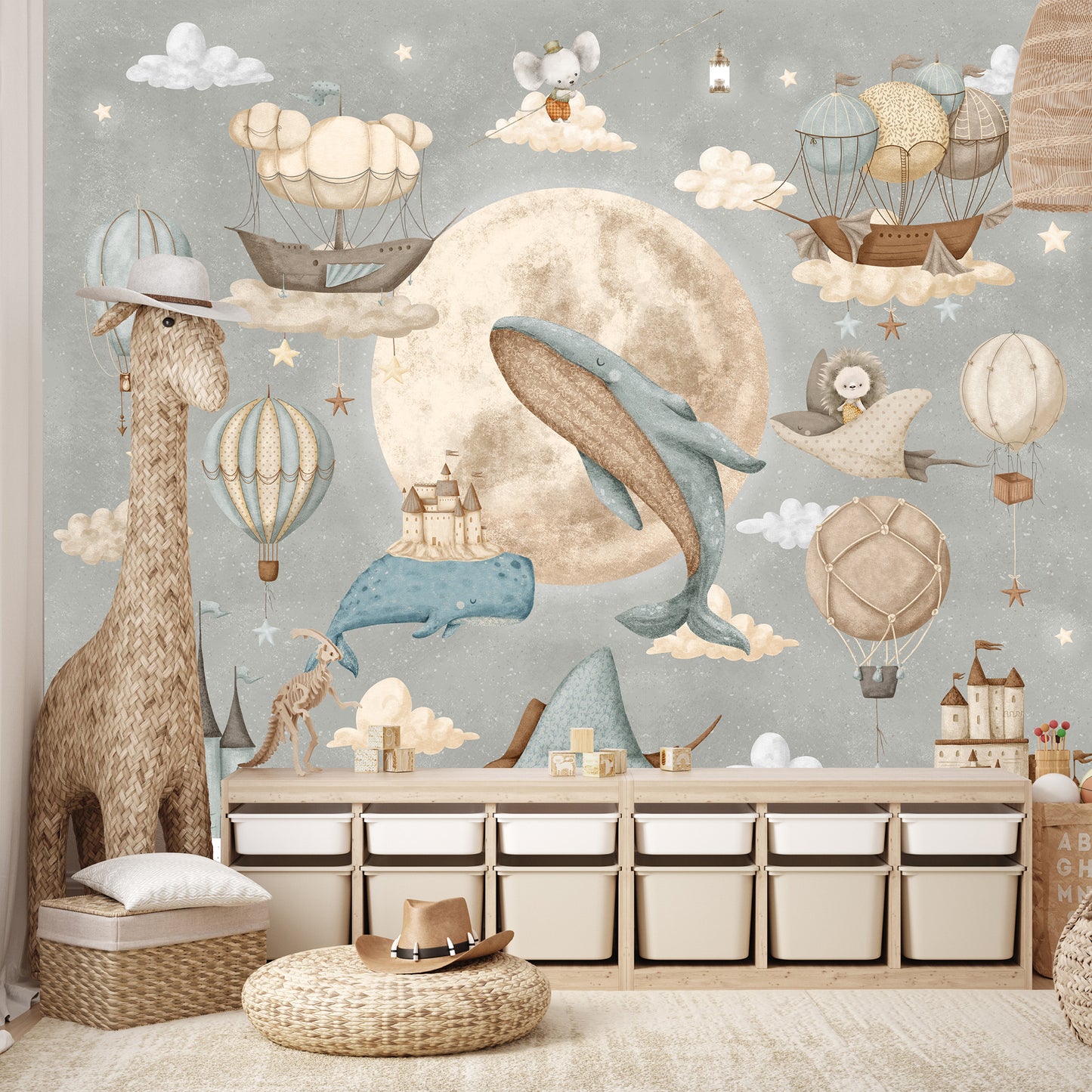 Moon Whale Children's Room Wallpaper
