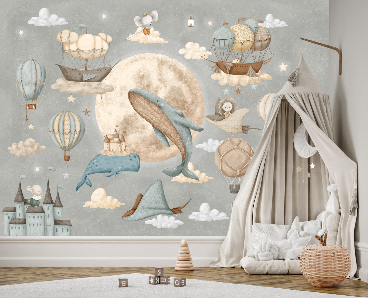 Moon Whale Children's Room Wallpaper