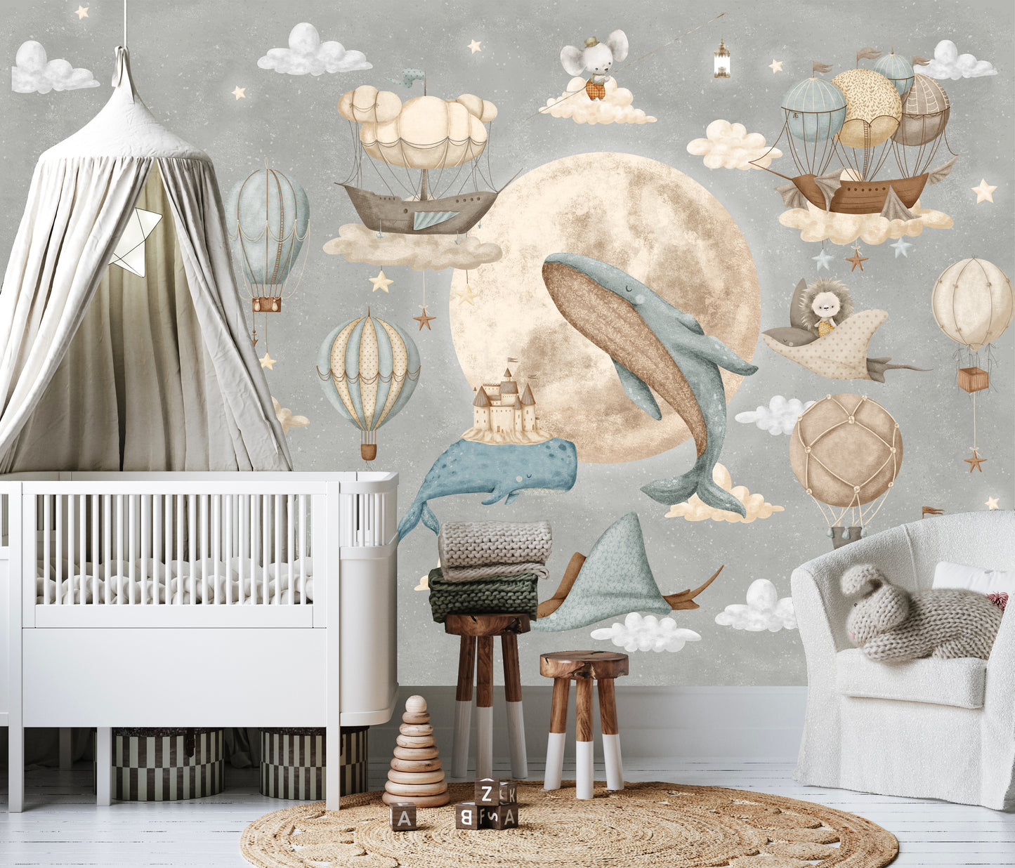 Moon Whale Children's Room Wallpaper