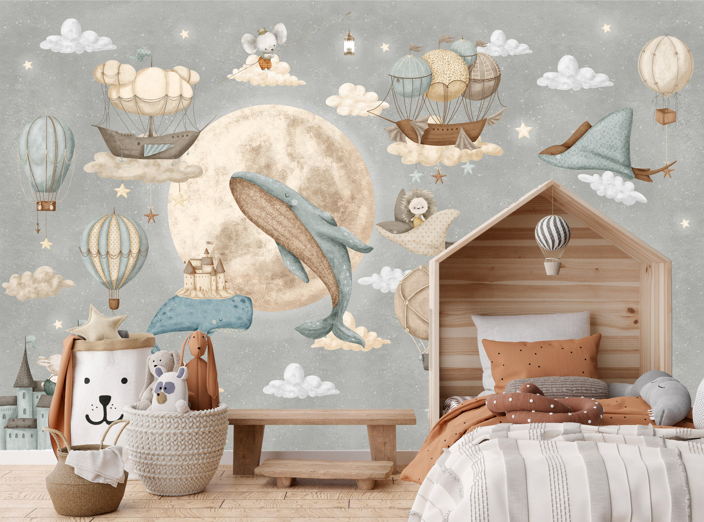 Moon Whale Children's Room Wallpaper