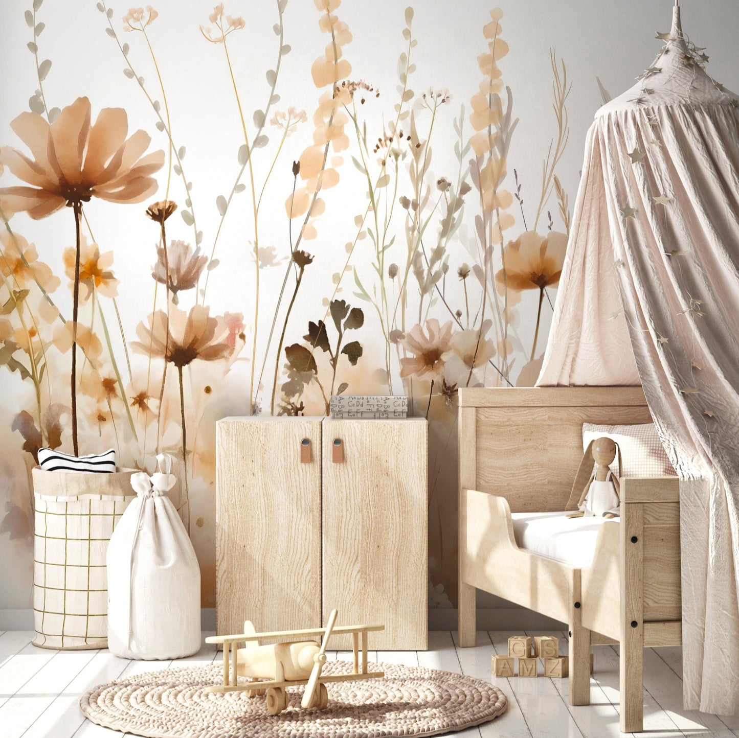 Boho Wildflowers Kids Room Wallpaper