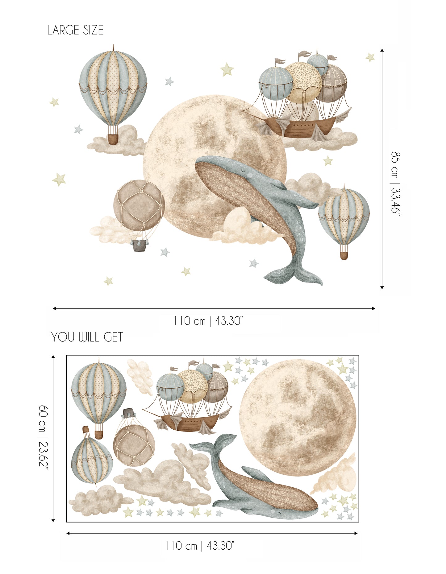 Whale and Moon Sticker Set