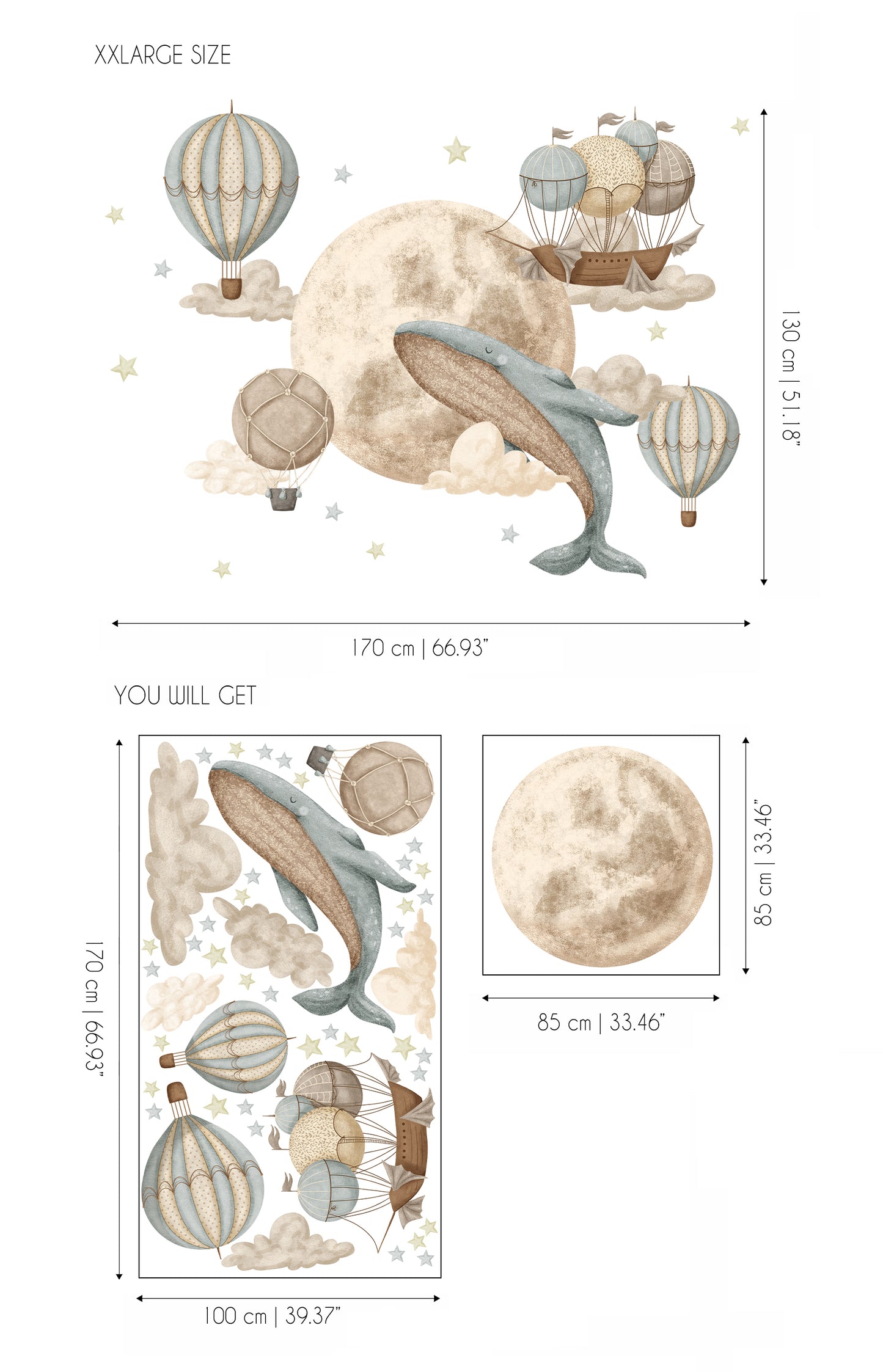 Whale and Moon Sticker Set