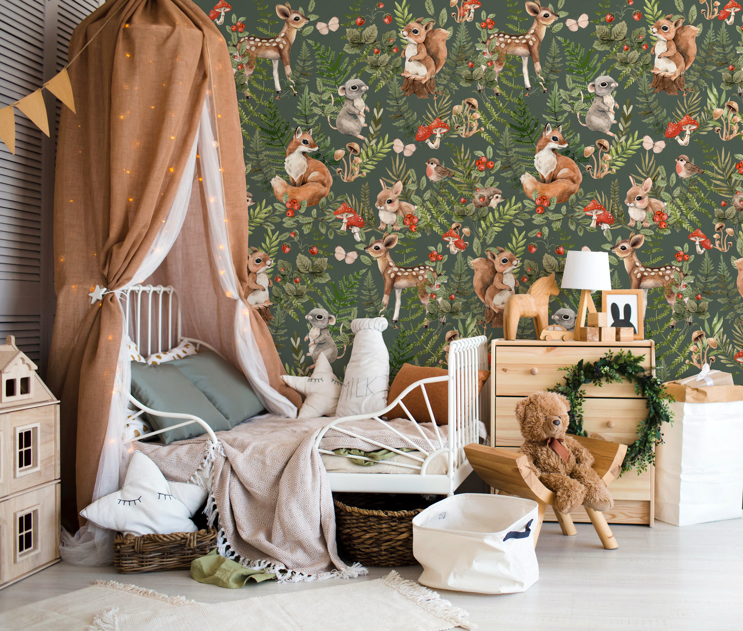 Forest Animals Pattern Kids Room Wallpaper