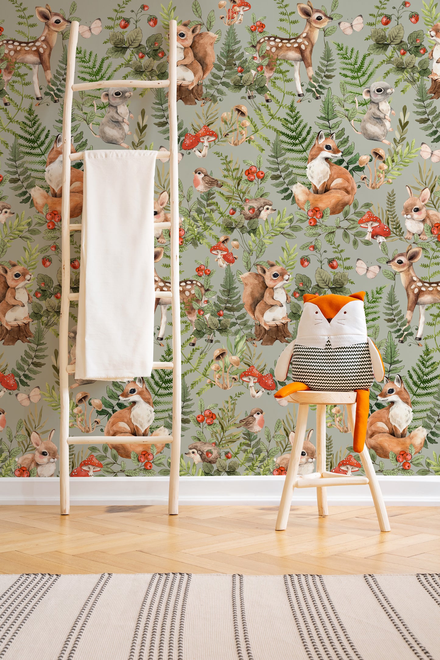 Forest Animals Pattern Kids Room Wallpaper