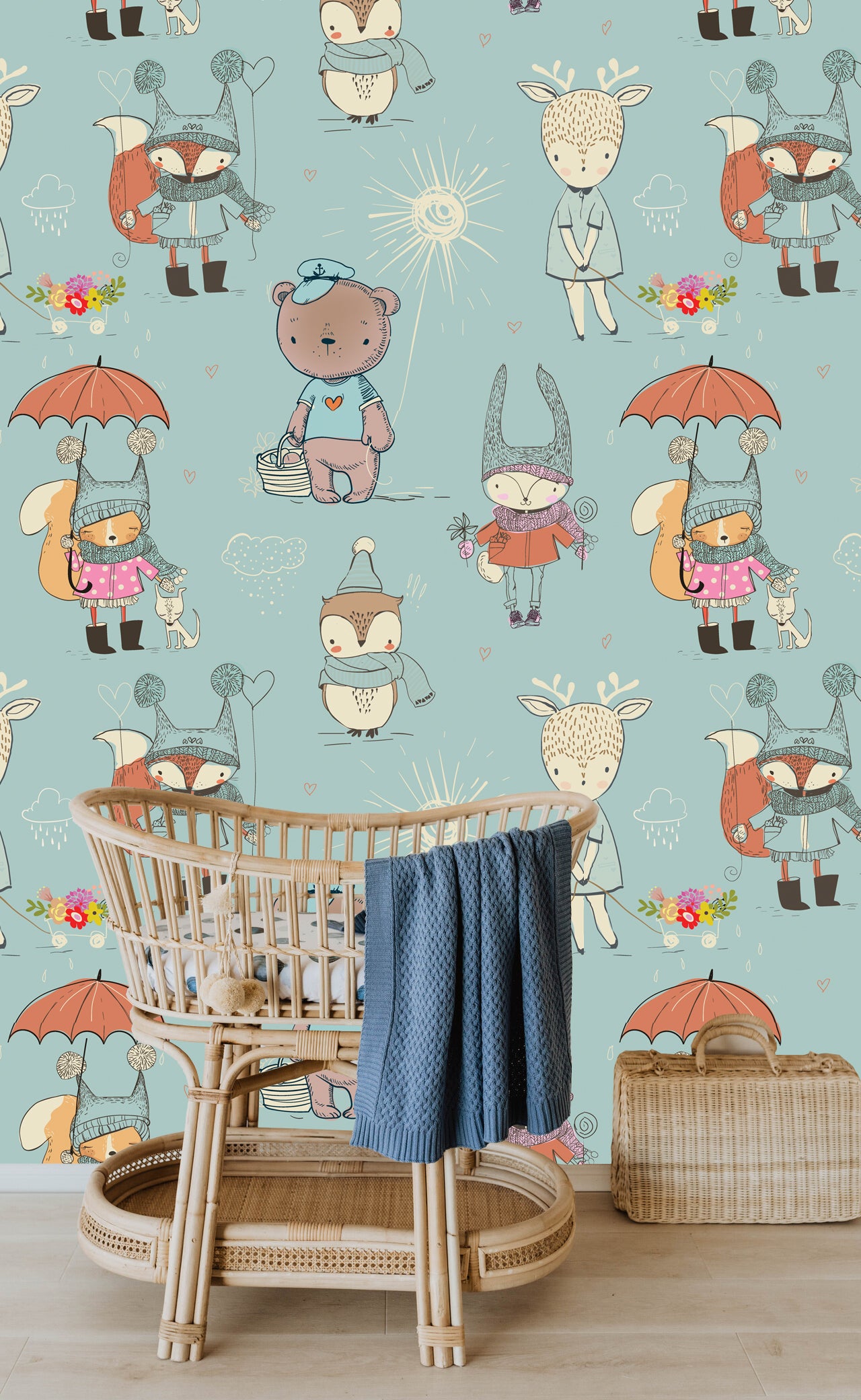 Pastel Forest Animals Wallpaper