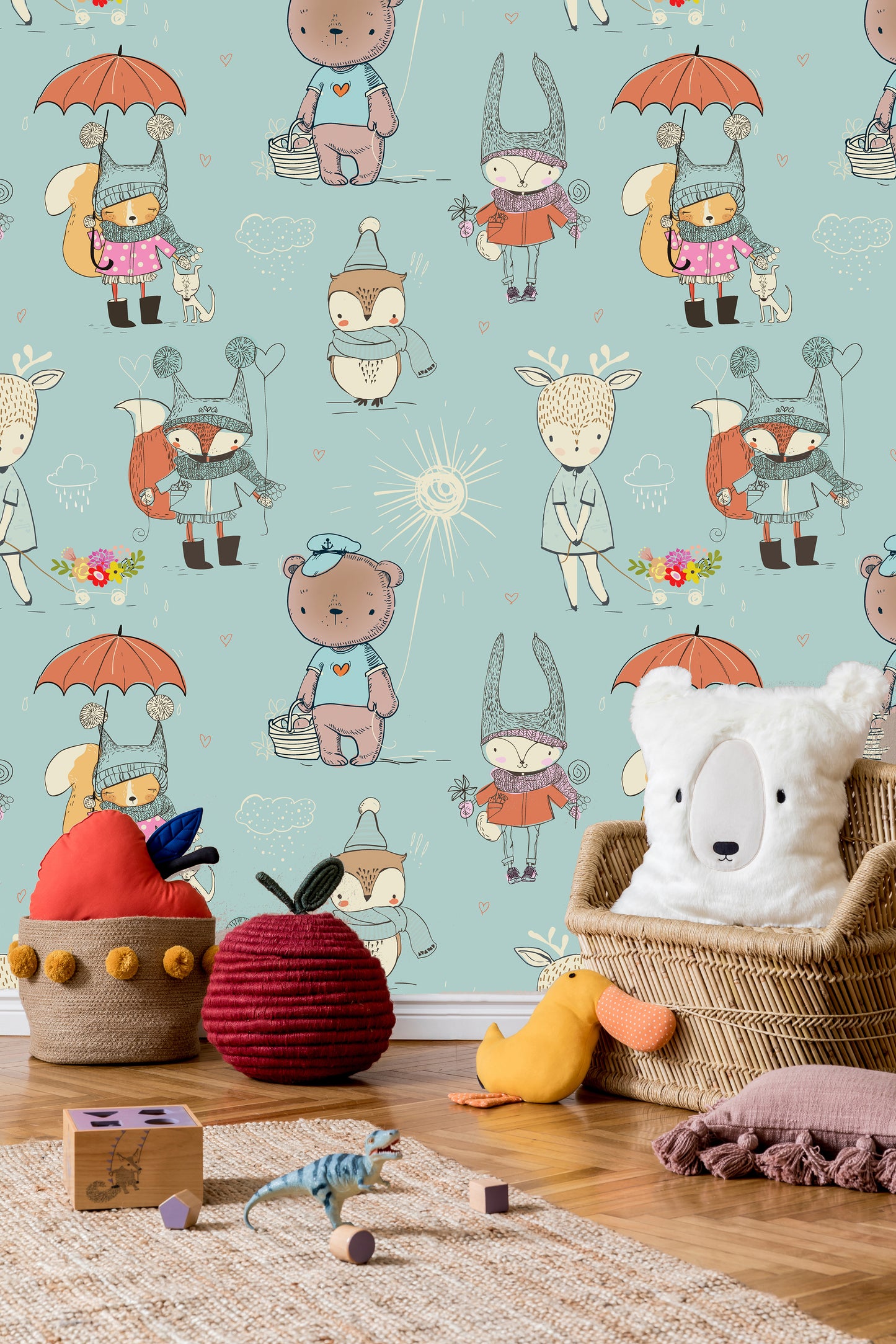 Pastel Forest Animals Wallpaper