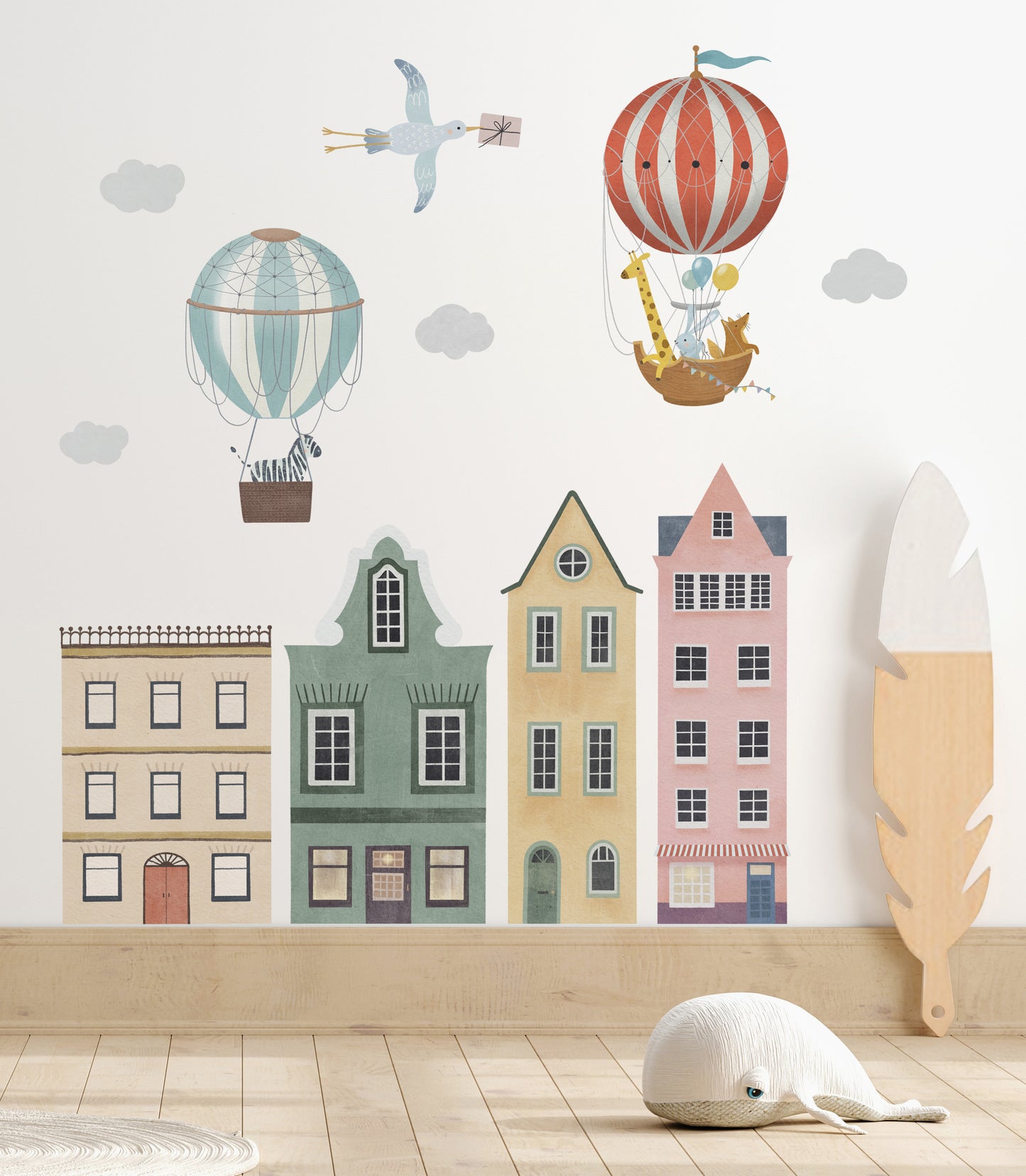 Houses and Flying Animals Sticker Set