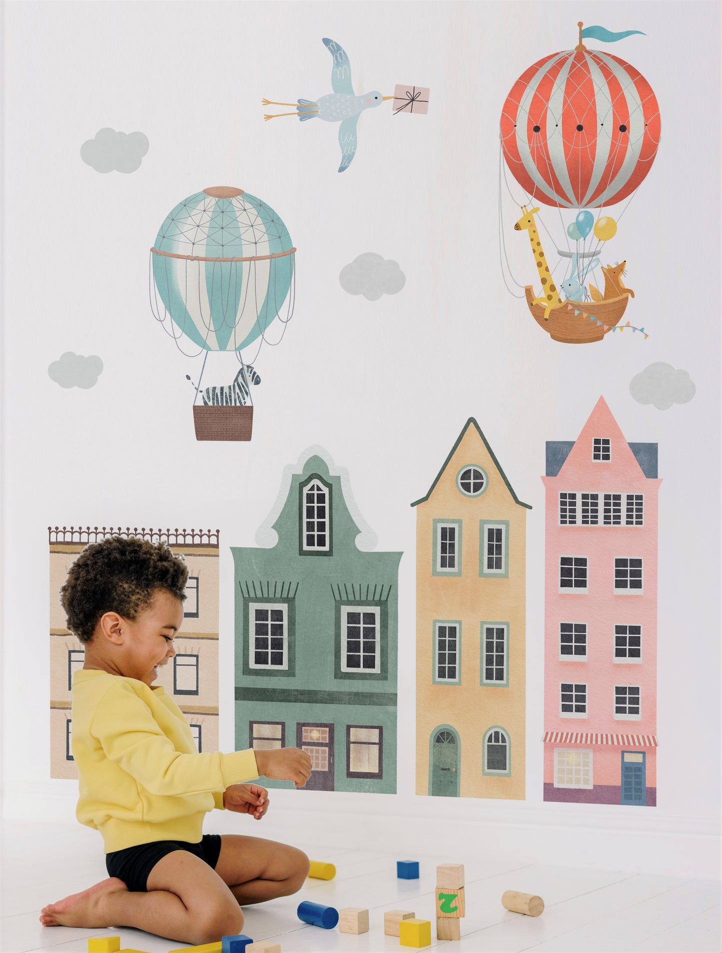 Houses and Flying Animals Sticker Set