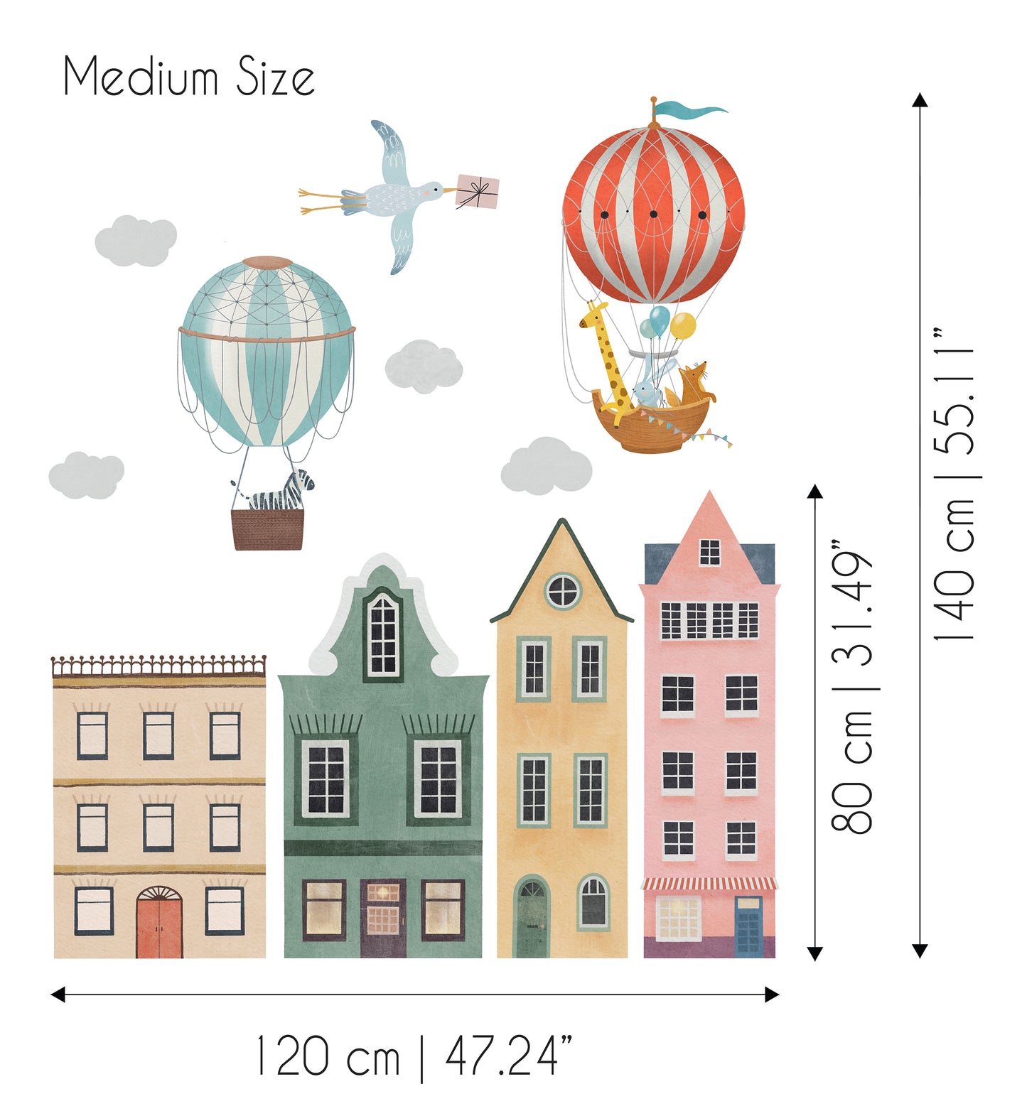 Houses and Flying Animals Sticker Set