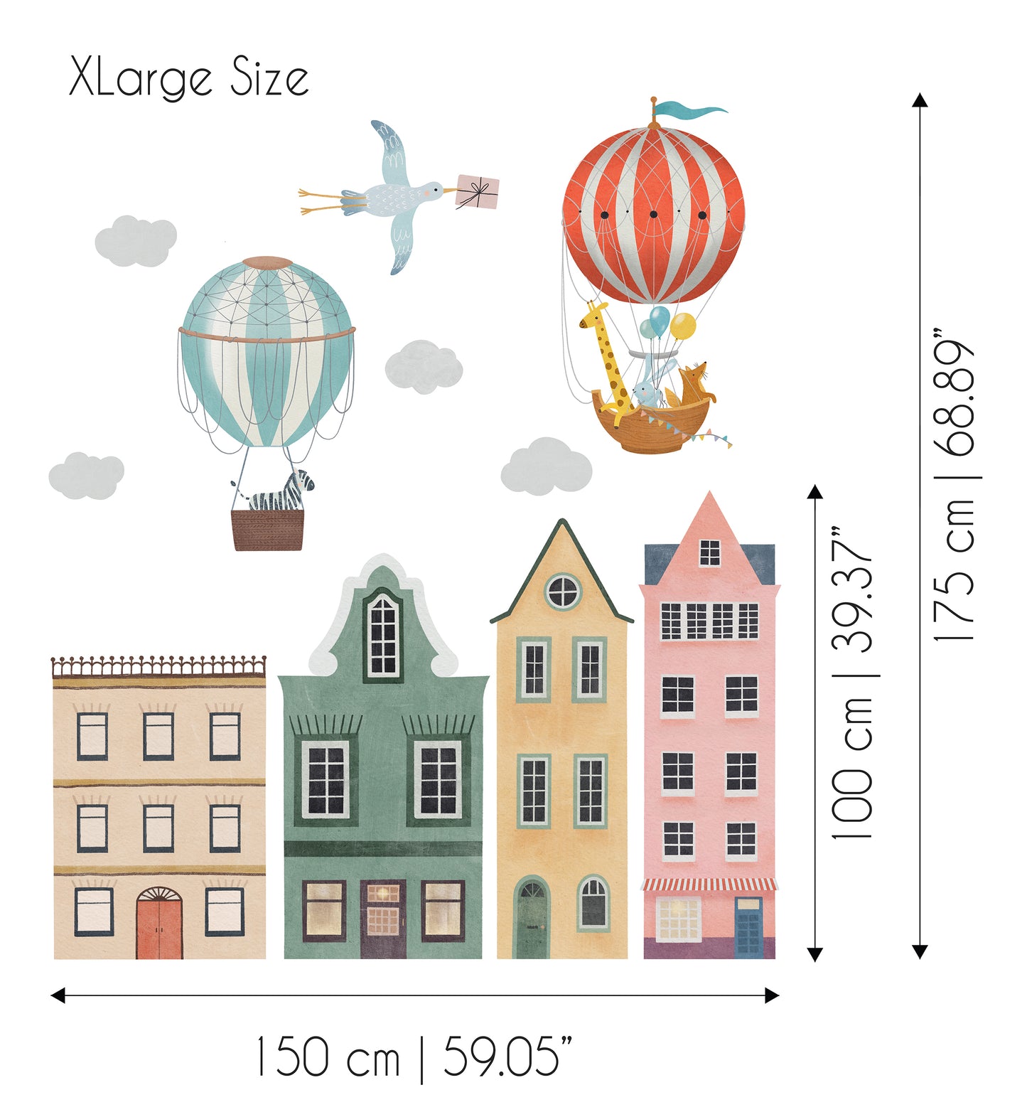 Houses and Flying Animals Sticker Set