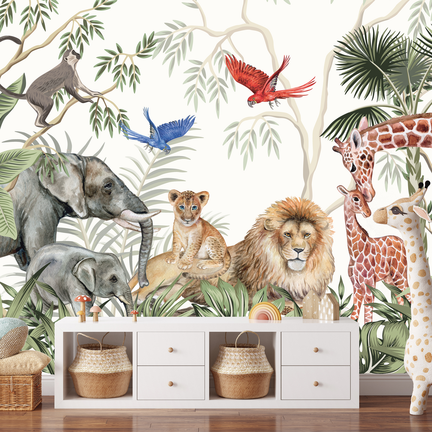 Watercolor Safari Kids Room Wallpaper
