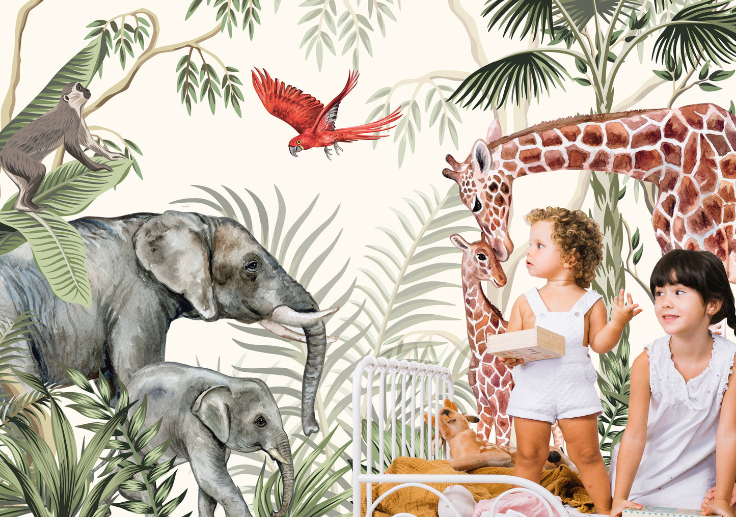 Watercolor Safari Kids Room Wallpaper