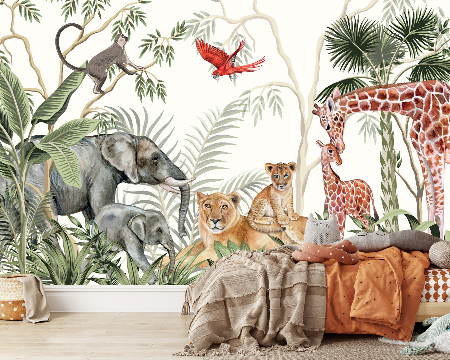 Watercolor Safari Kids Room Wallpaper