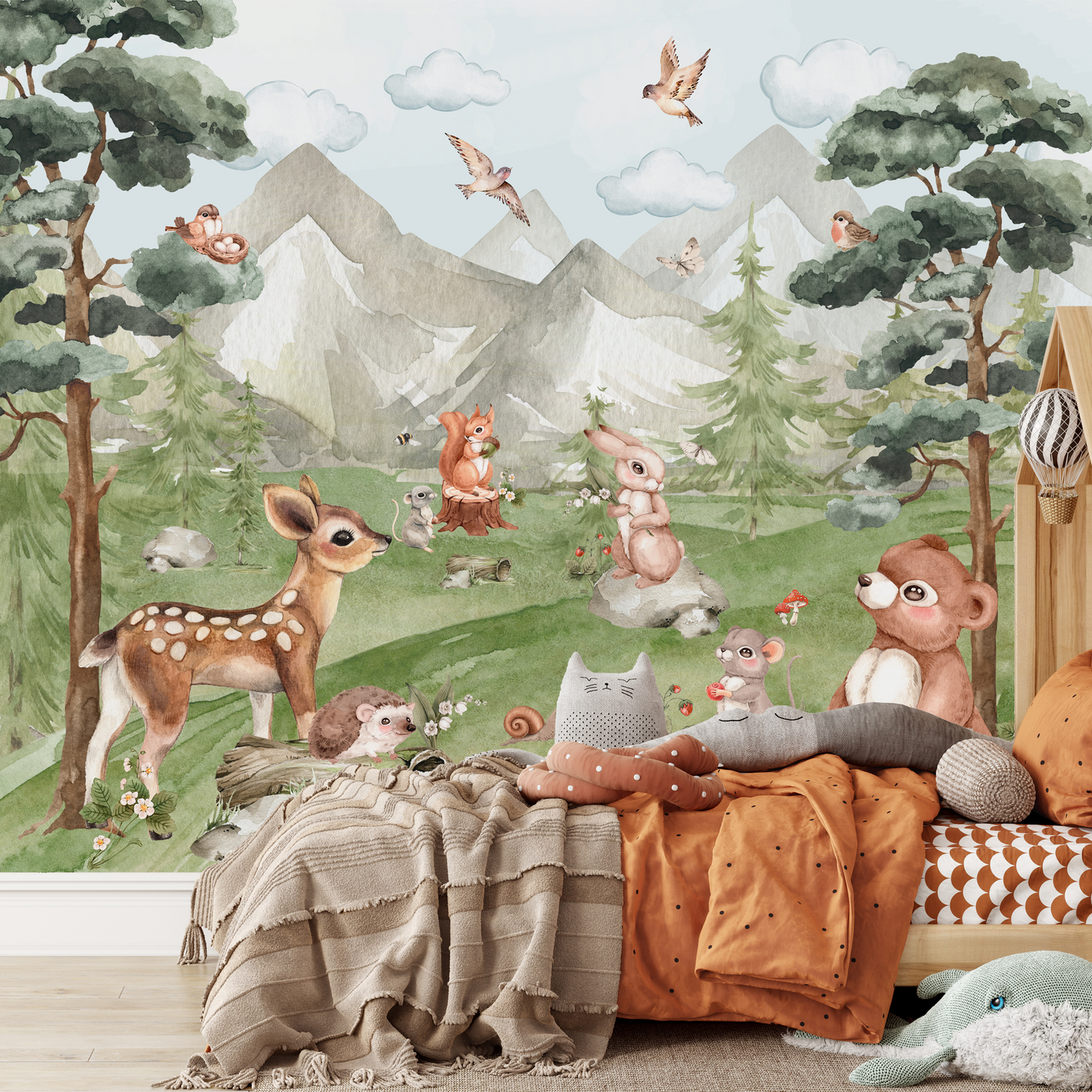 Watercolor Forest Animals Kids Room Wallpaper