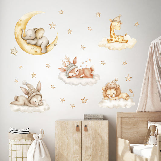 Bulutta Sevimli Hayvanlar Sticker Seti