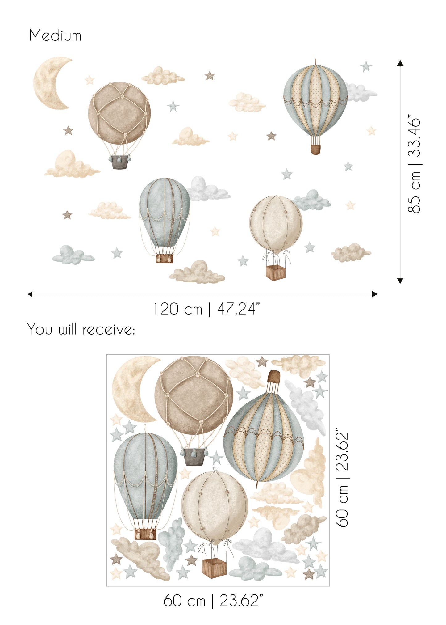 Pastel Hot Air Balloons Sticker Set