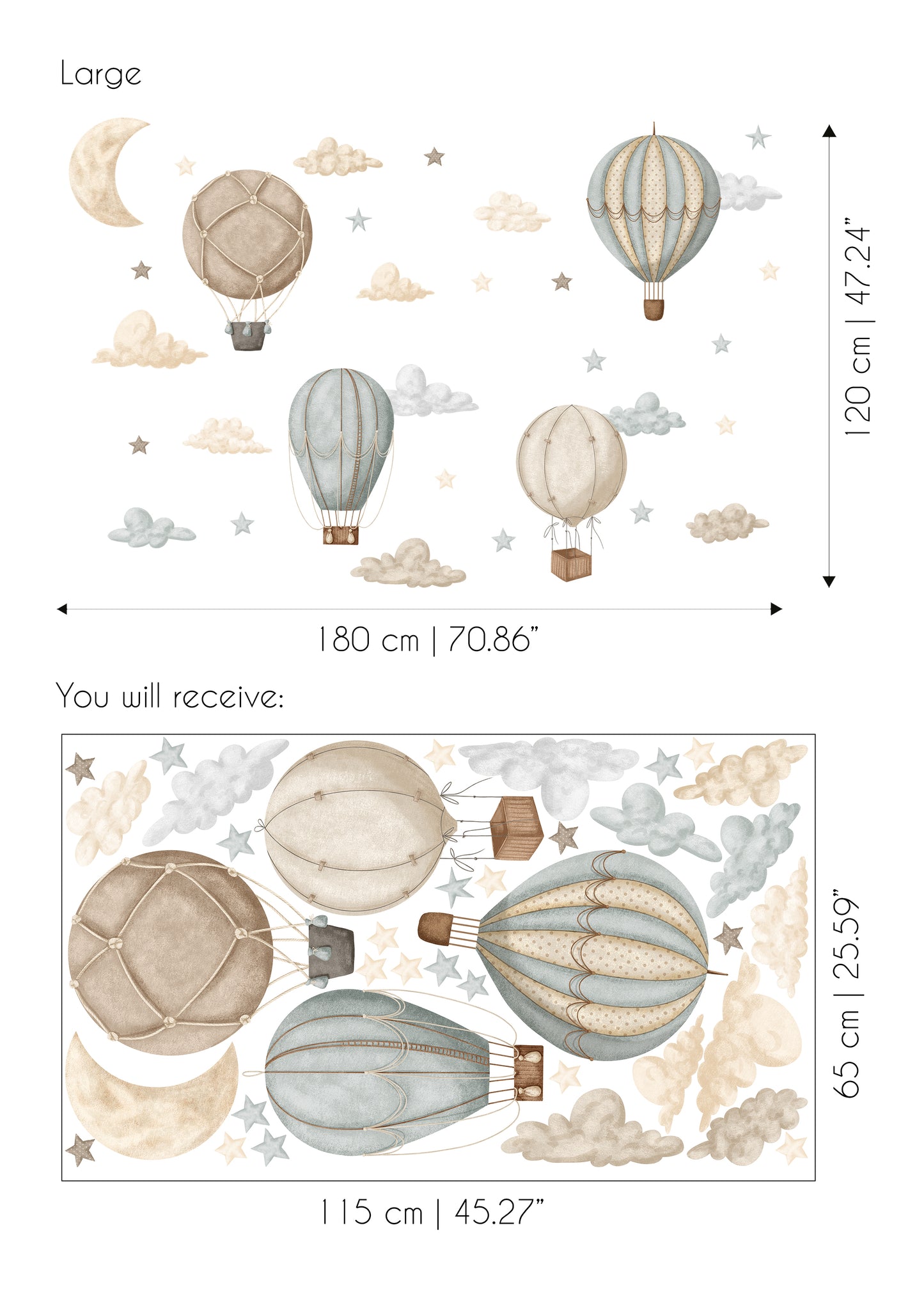 Pastel Hot Air Balloons Sticker Set