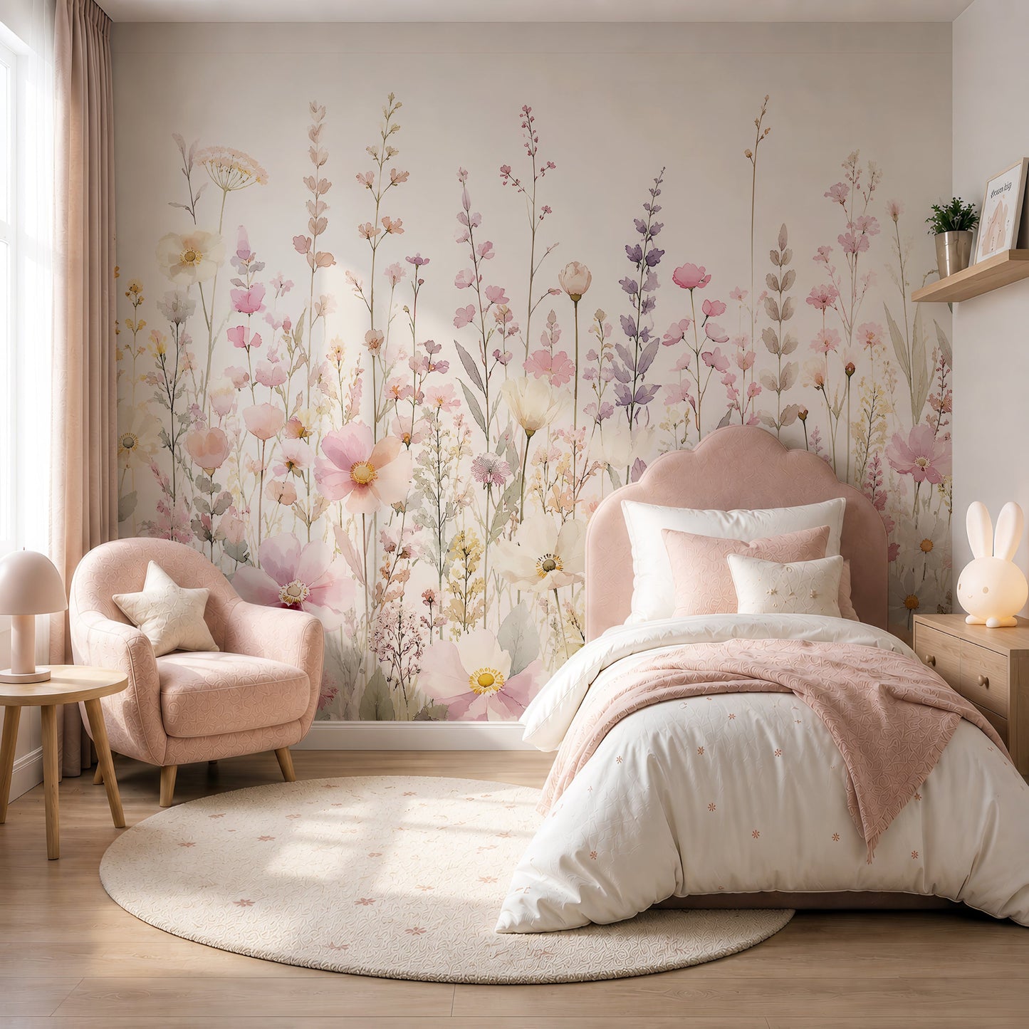 Pink Wildflowers Kids Room Wallpaper