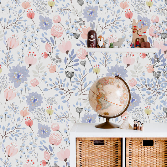 Sulu Boya Soft Çiçekler Çocuk Odası Duvar Kağıdı