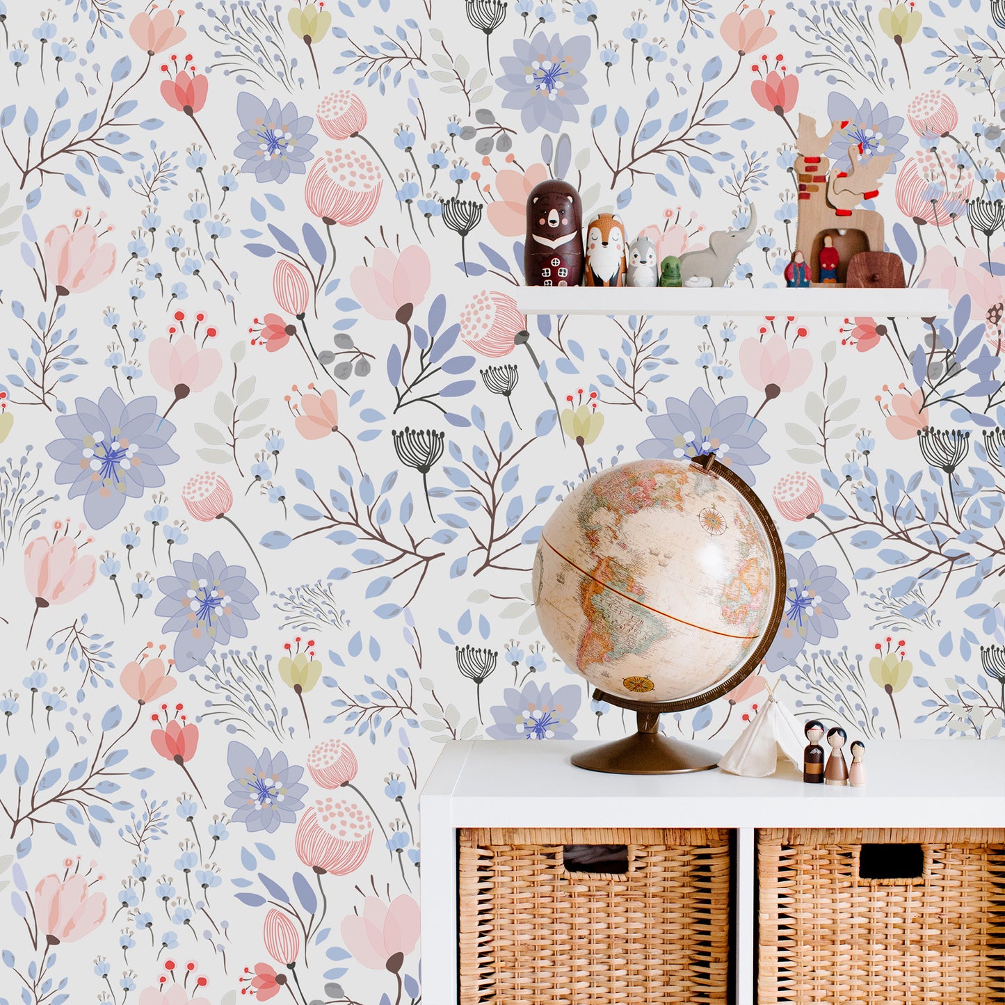 Watercolour Soft Flowers Kids Room Wallpaper