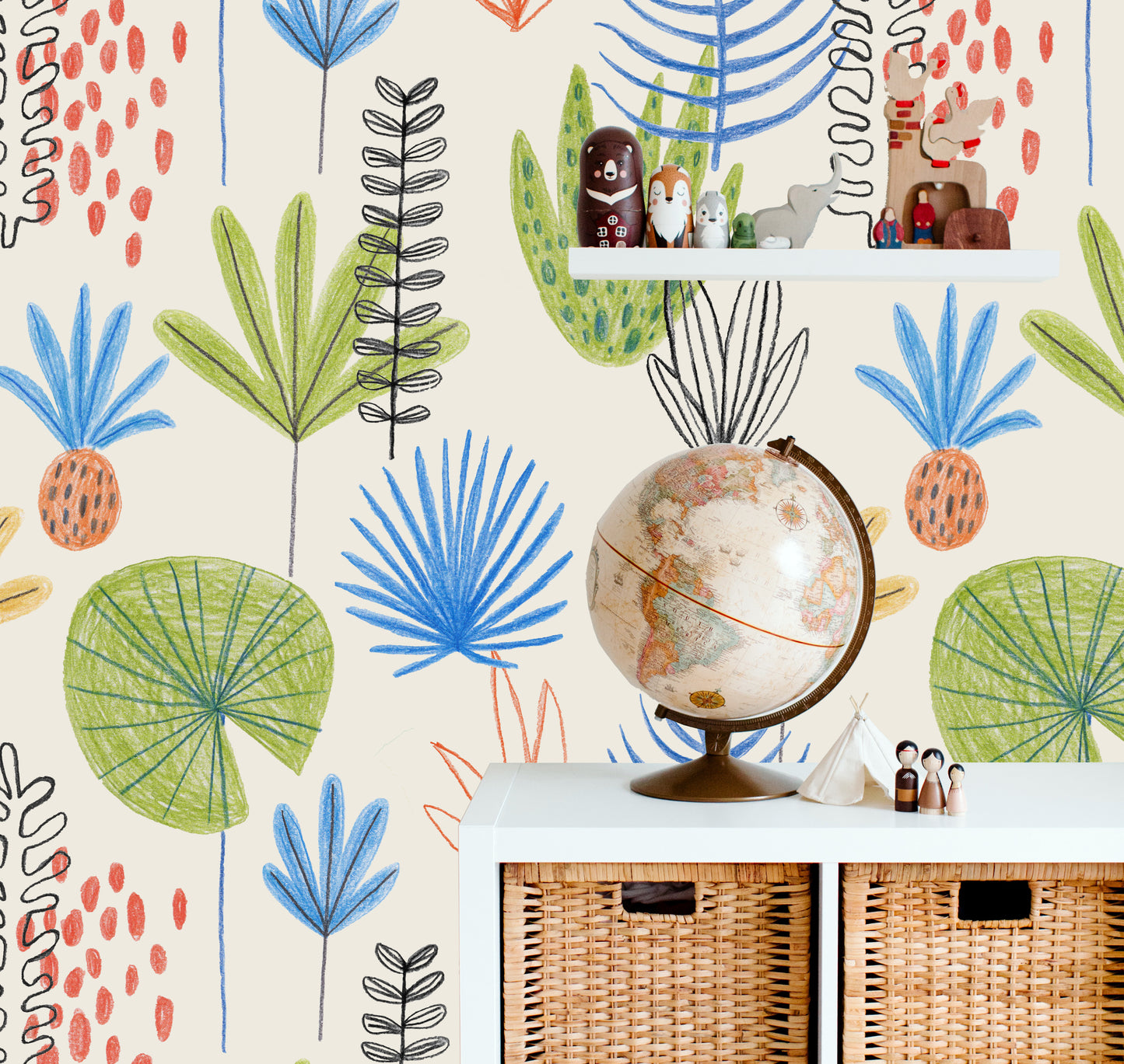 Sketch Leaves Kids Room Wallpaper